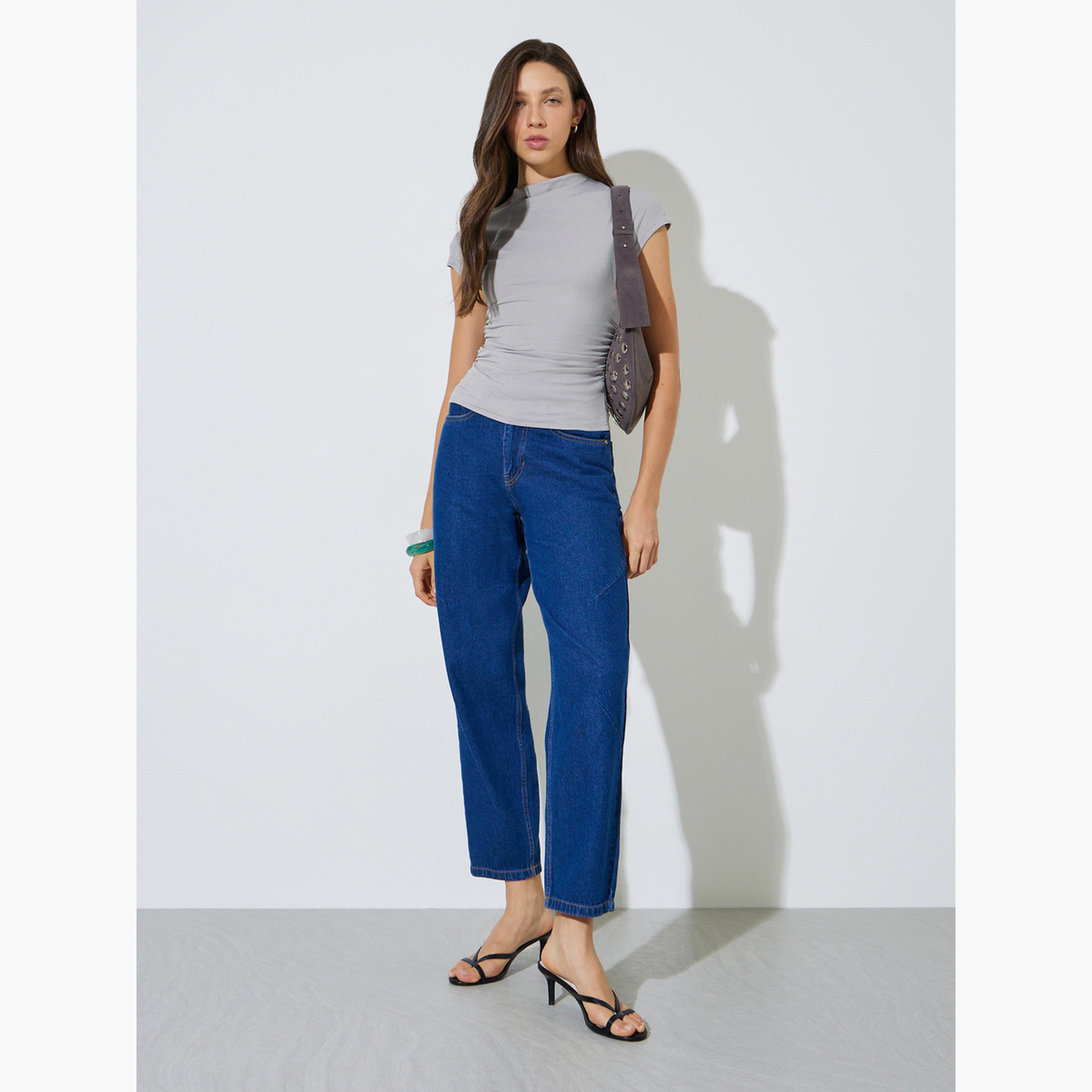 ستايلي - نيشيرت رمادي مضلع بخصر ضيق-women-clothing-tshirts-image-2