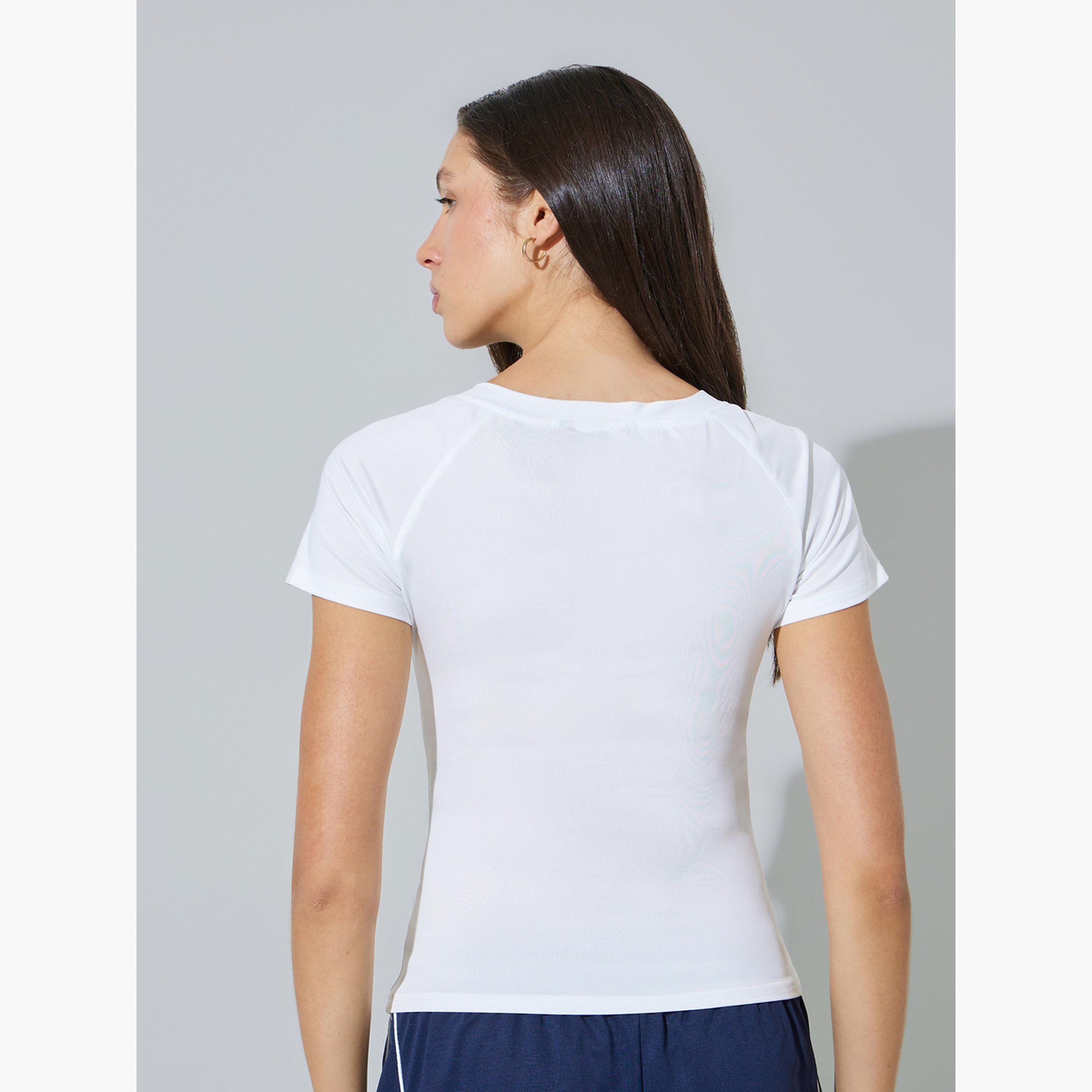 Styli White Raglan Sleeve Fitted T-Shirt-women-clothing-tshirts-image-4