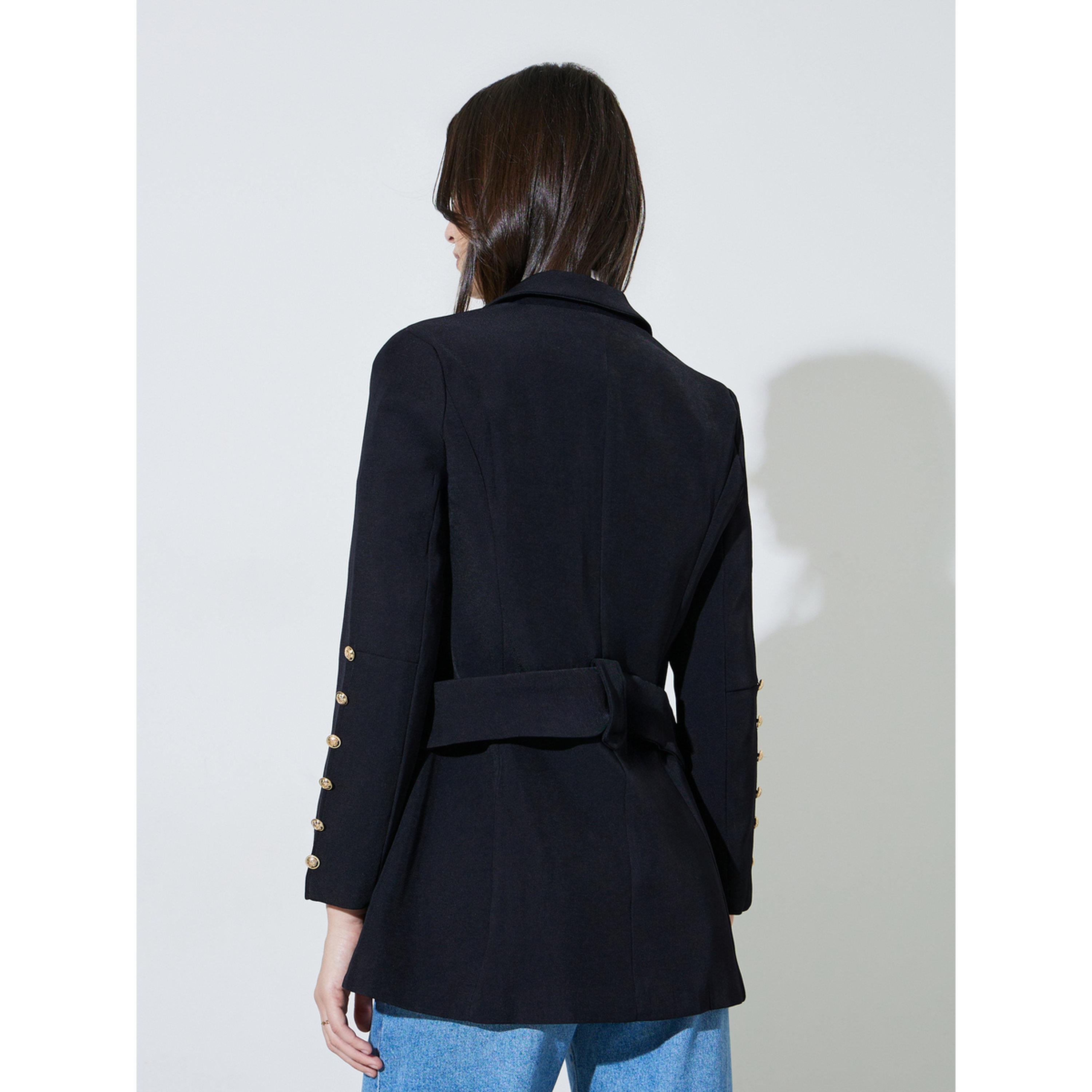 بليزر بتفاصيل أزرار وقصة ضيقة بلون سادة-women-clothing-coatsandjackets-blazers-image-3