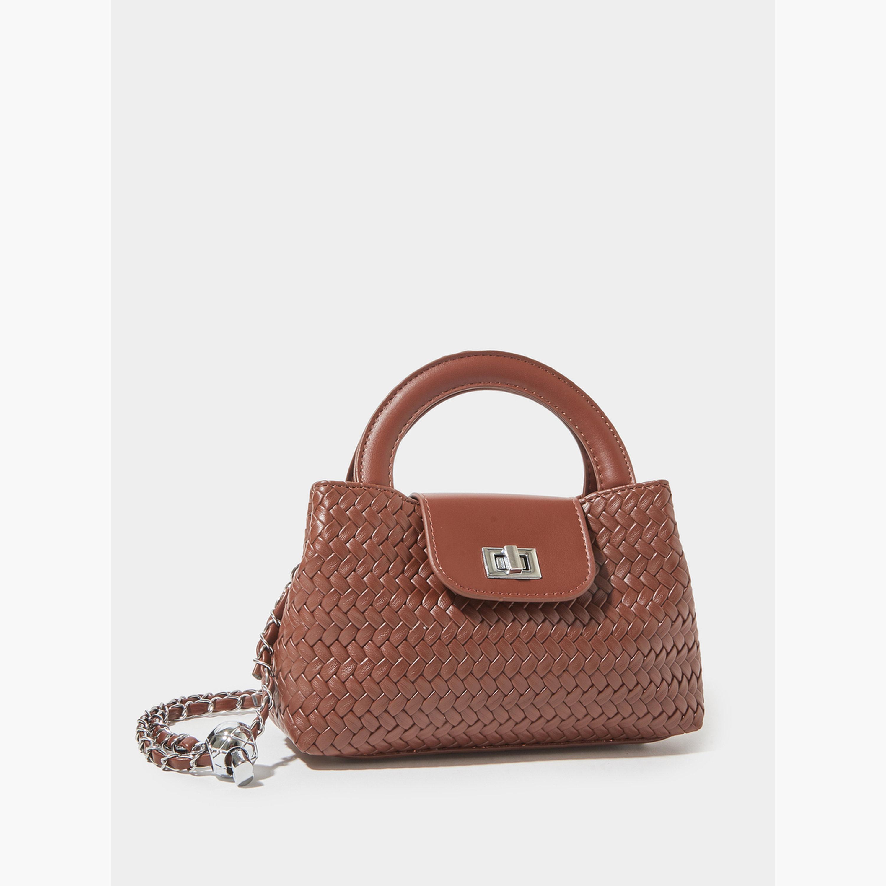 حقيبة يد صغيرة منسوجة مع حزام سلسلة لون بني-women-bagsandwallets-handbags-image-1