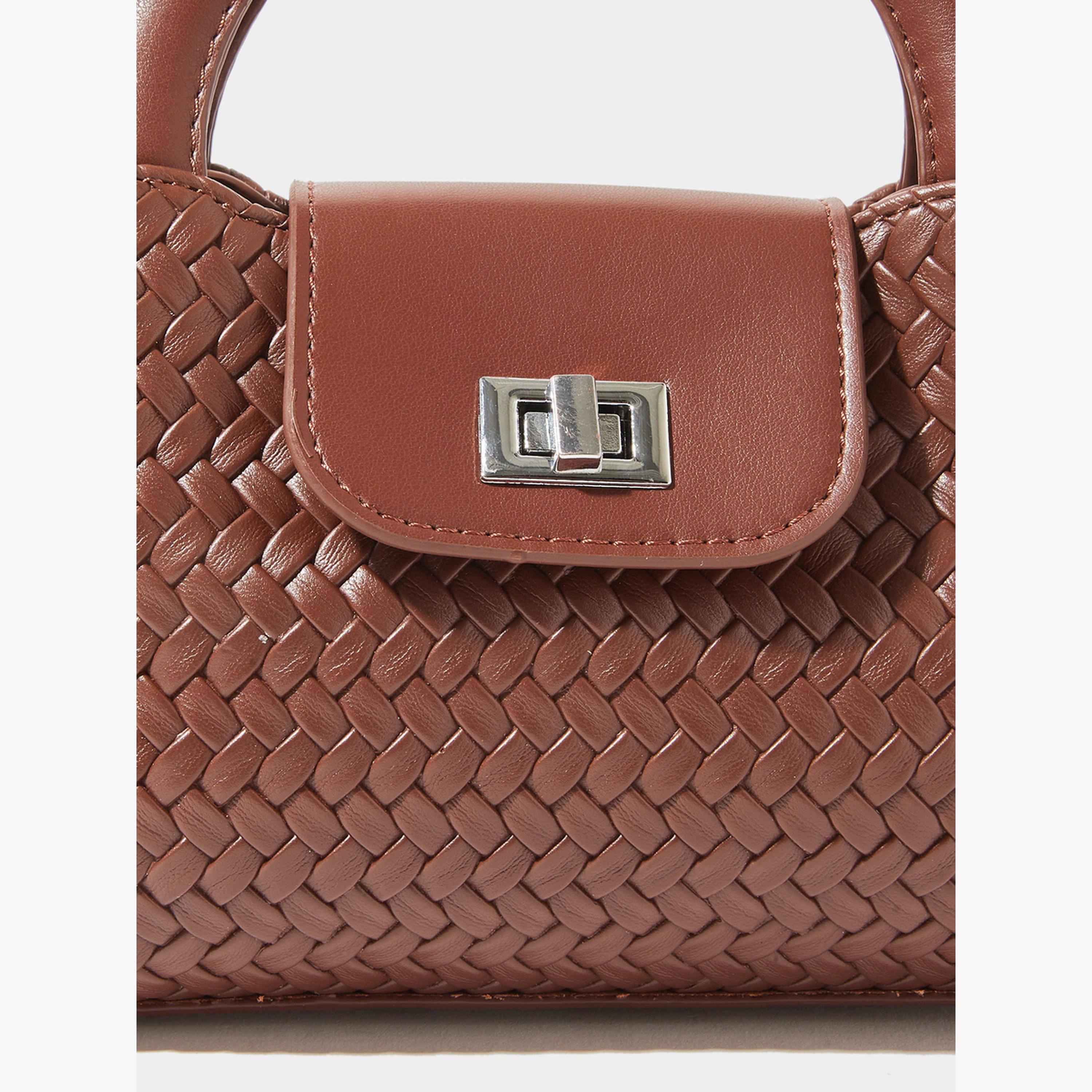 حقيبة يد صغيرة منسوجة مع حزام سلسلة لون بني-women-bagsandwallets-handbags-image-4