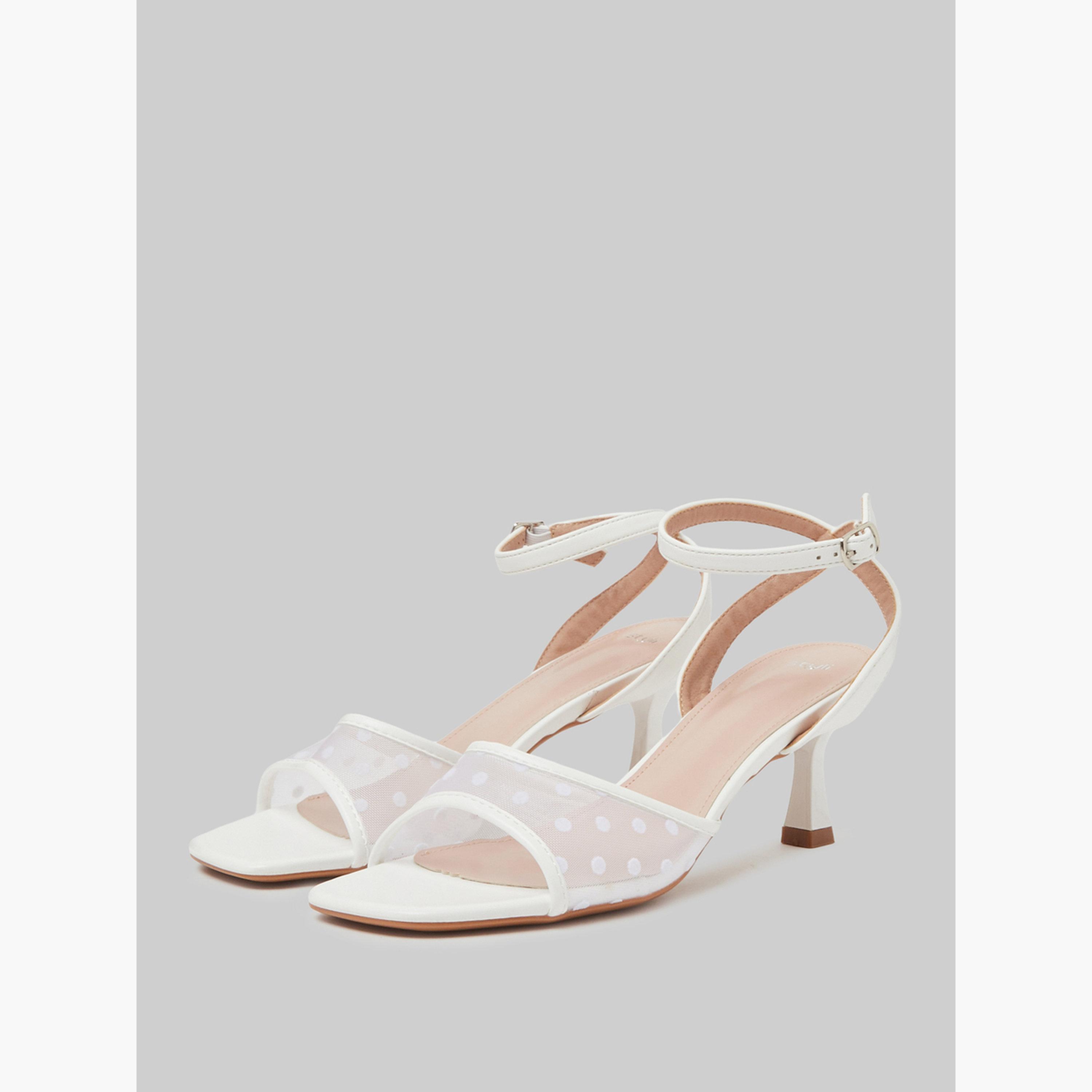 Styli White Polka Dot Mesh Mid Heel Sandals-women-shoes-sandals-heeled-image-1
