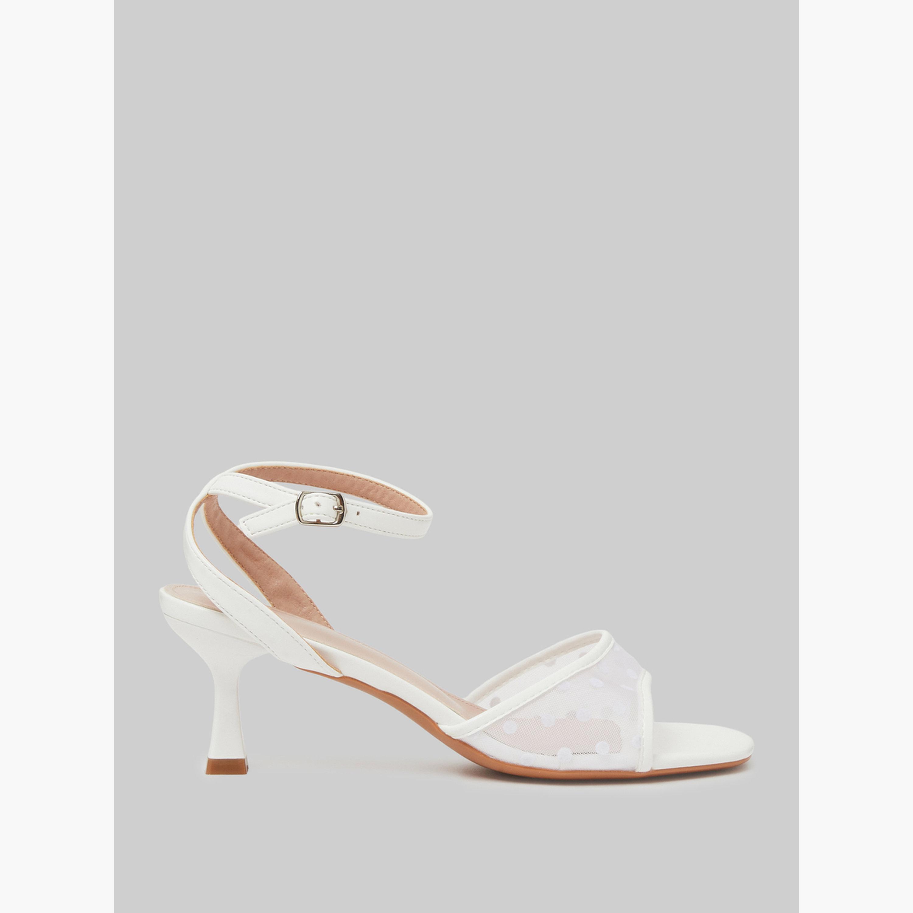 Styli White Polka Dot Mesh Mid Heel Sandals-women-shoes-sandals-heeled-image-3