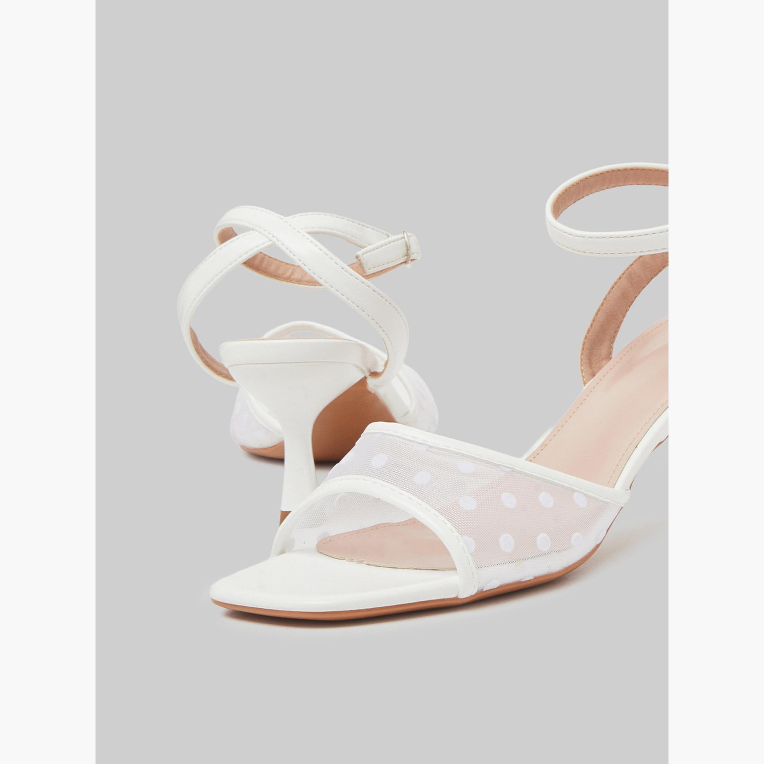 Styli White Polka Dot Mesh Mid Heel Sandals-women-shoes-sandals-heeled-image-5