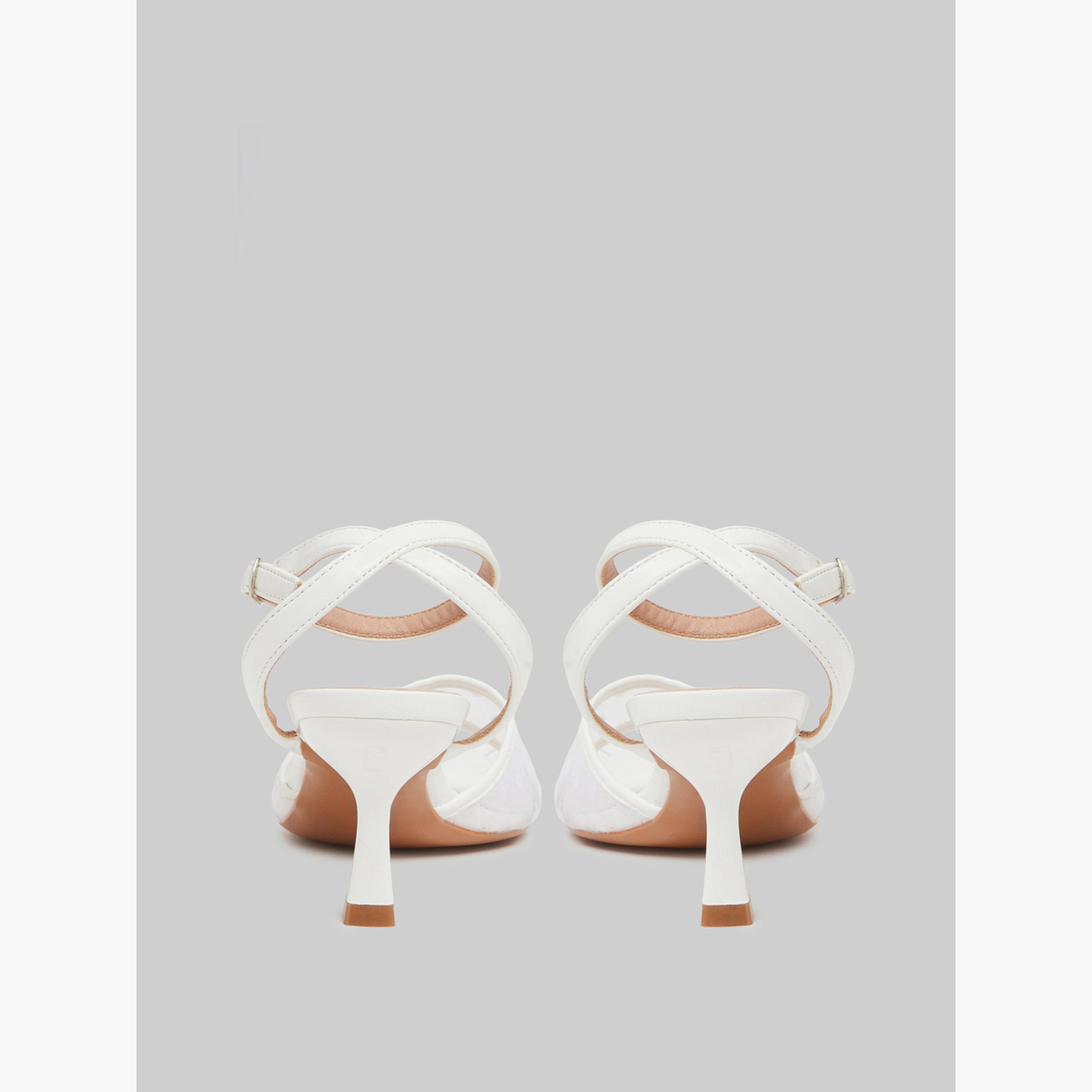 Styli White Polka Dot Mesh Mid Heel Sandals-women-shoes-sandals-heeled-image-6