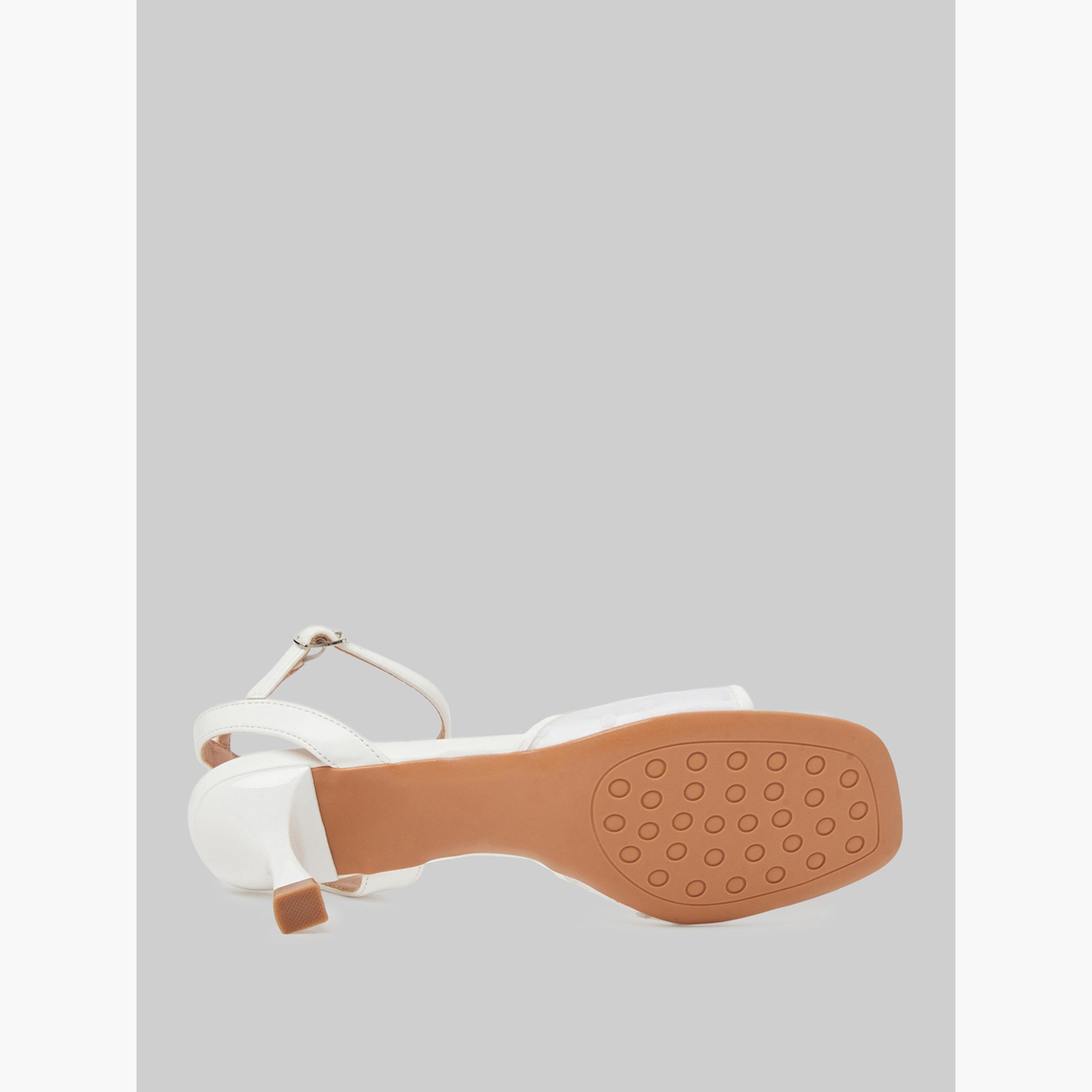 Styli White Polka Dot Mesh Mid Heel Sandals-women-shoes-sandals-heeled-image-7