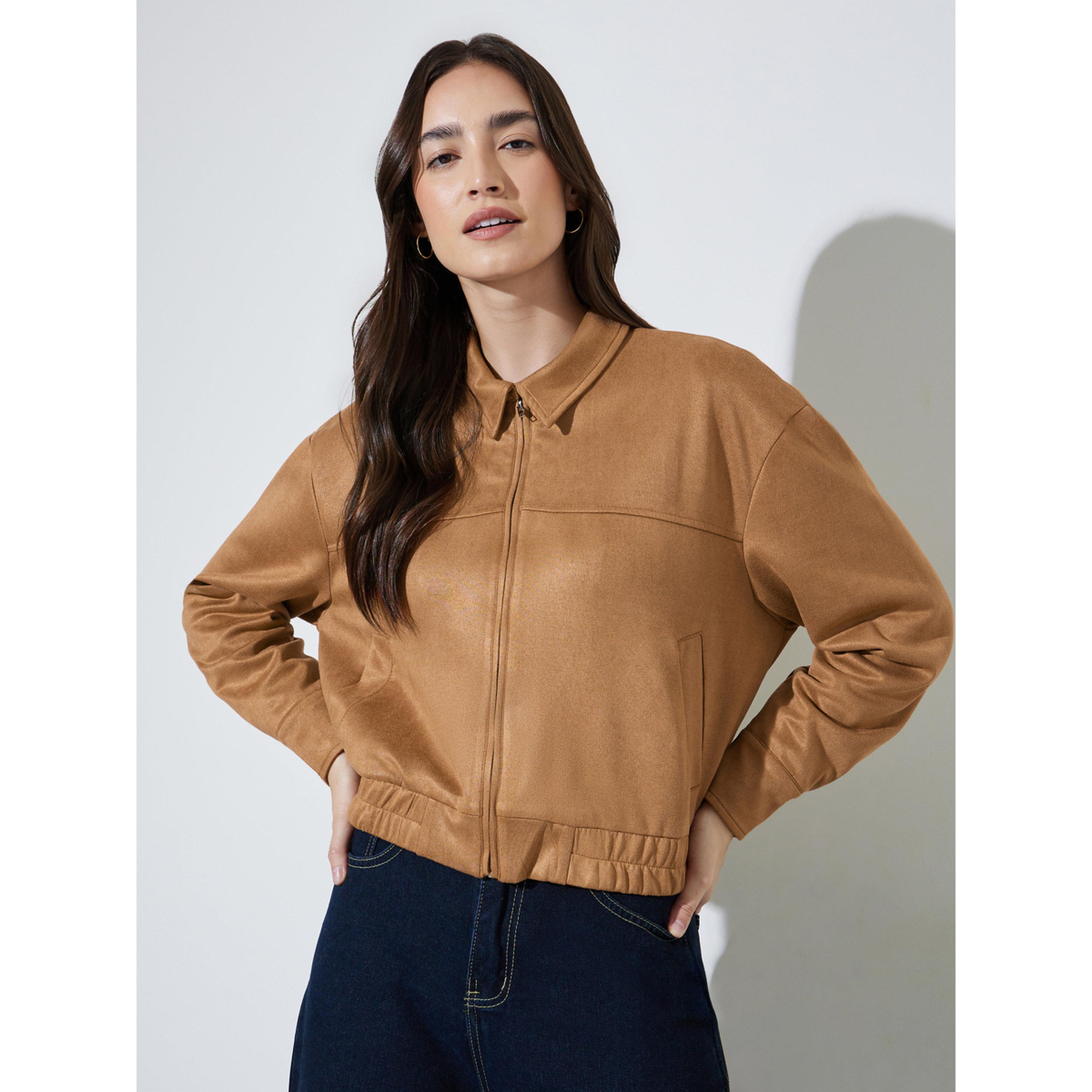 Styli Khaki Solid Pocket Detail Casual Workwear Jacket-women-winterwear-coatsandjackets-jackets-image-1