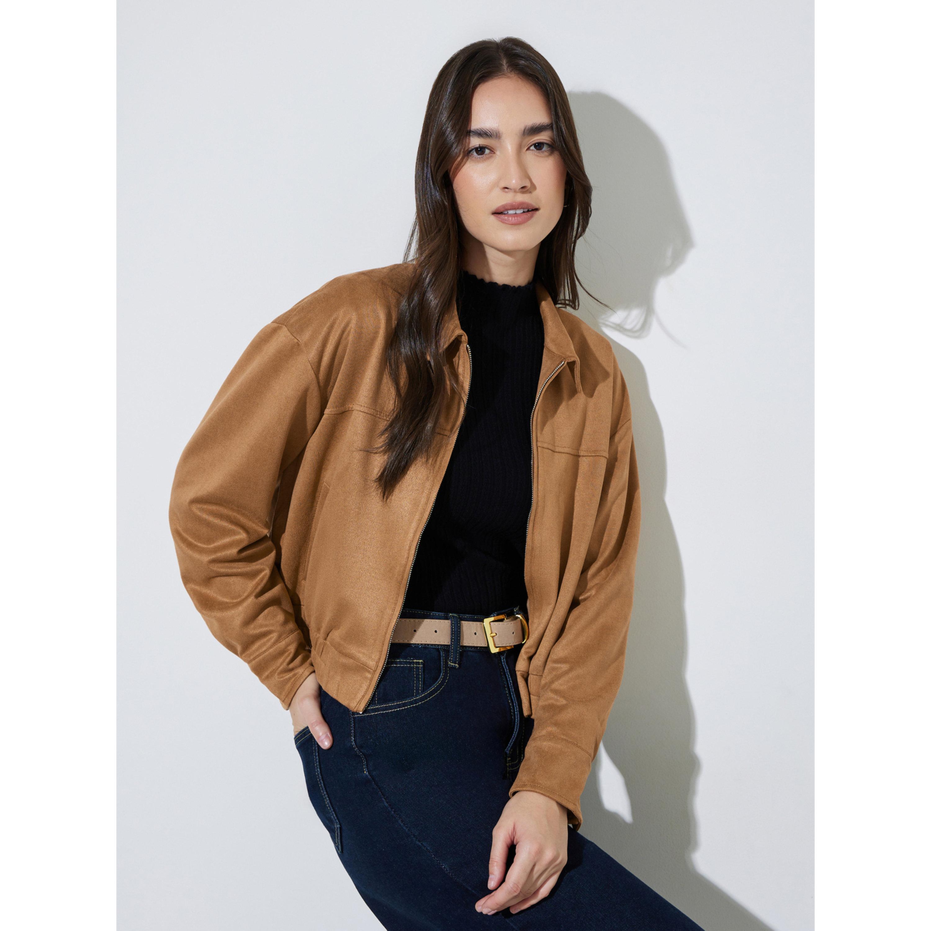 Styli Khaki Solid Pocket Detail Casual Workwear Jacket-women-winterwear-coatsandjackets-jackets-image-3