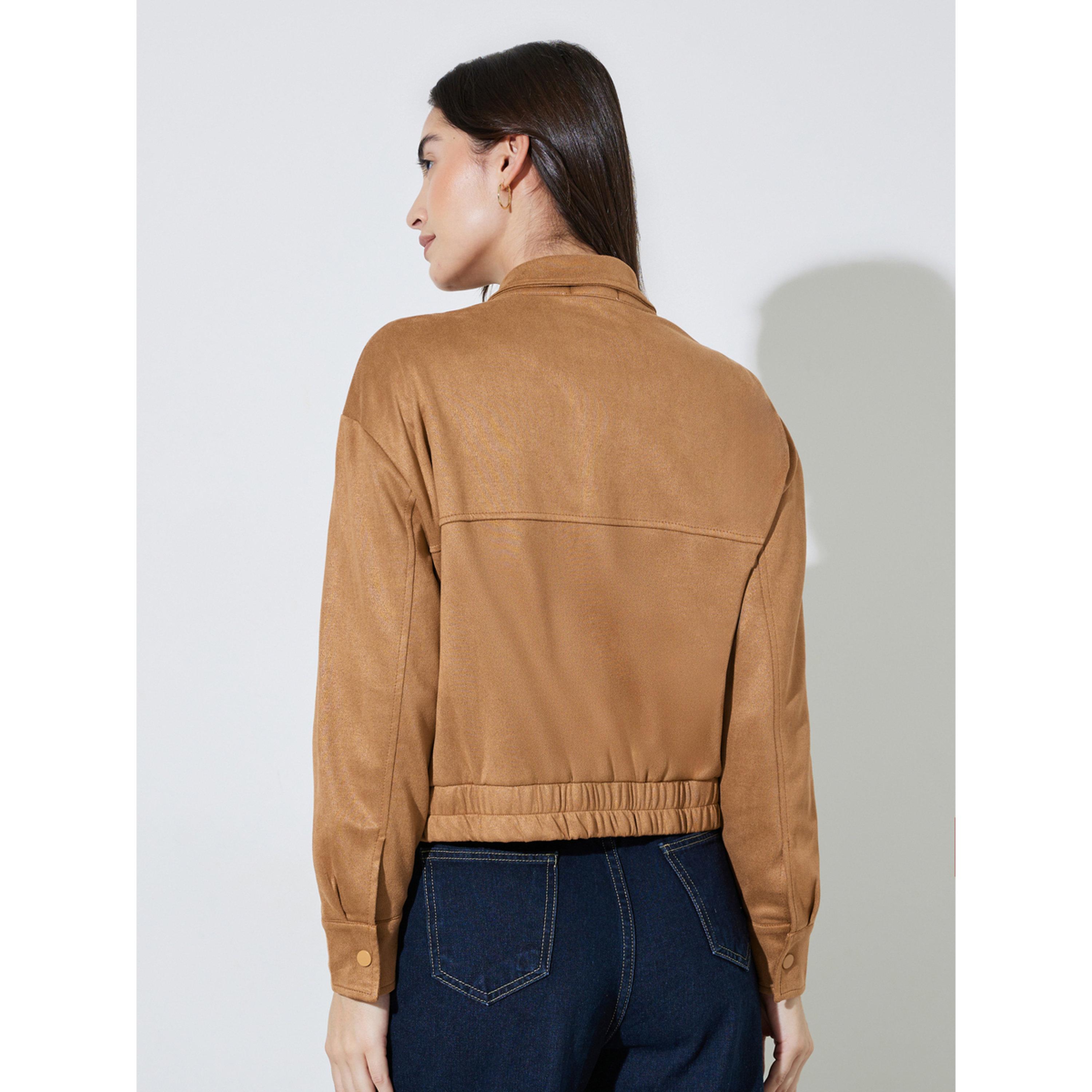 Styli Khaki Solid Pocket Detail Casual Workwear Jacket-women-winterwear-coatsandjackets-jackets-image-4