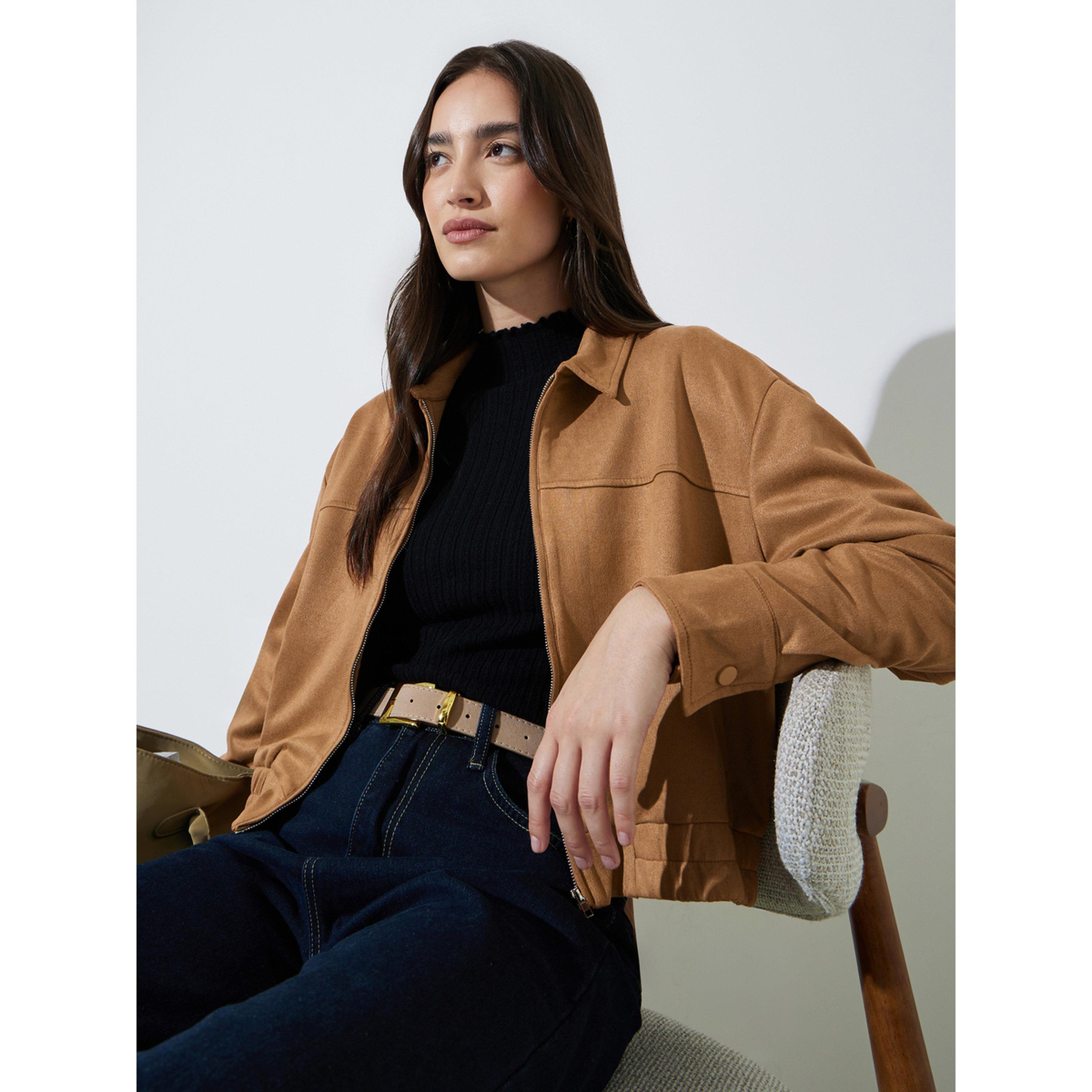 Styli Khaki Solid Pocket Detail Casual Workwear Jacket-women-winterwear-coatsandjackets-jackets-image-5