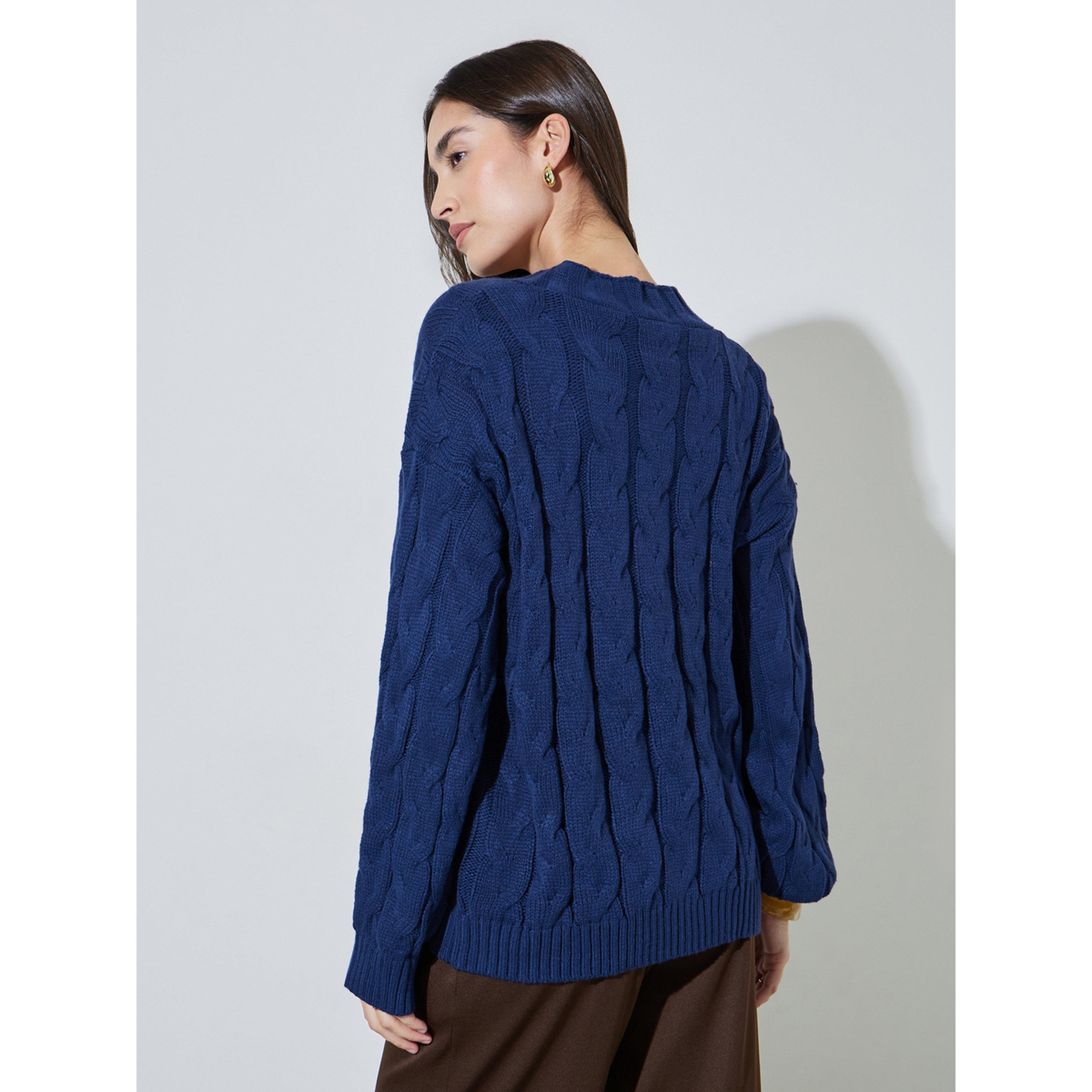 كارديجان محبوك كابل جيليه بلون سادة-women-winterwear-cardigansandjumpers-cardigans-image-3