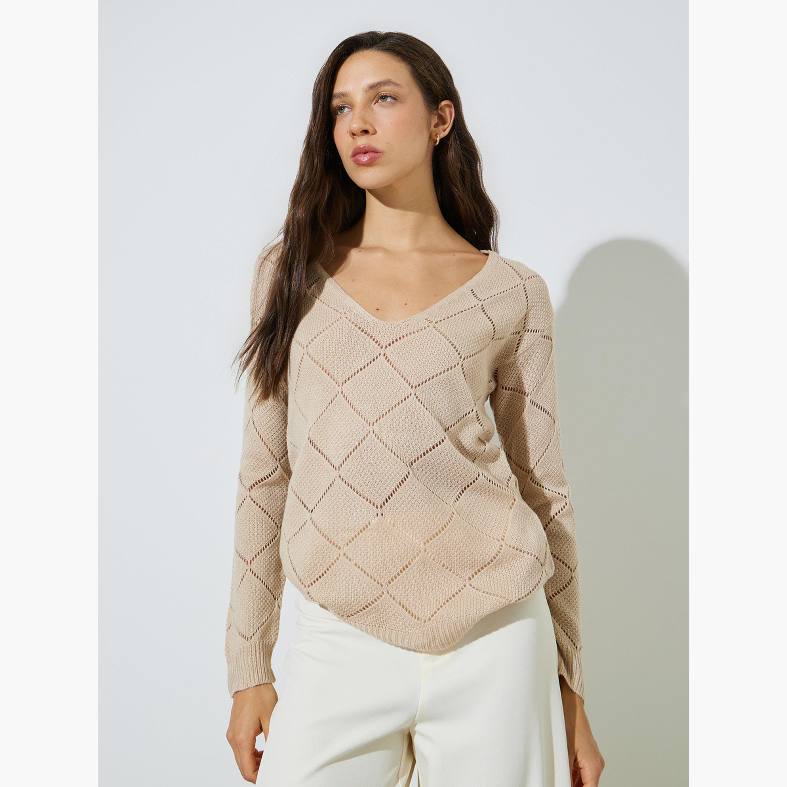 ستايلي - بلوزة محبوكة بنمط ماسي بيج منقط-women-clothing-shirtsandblouses-blouses-image-1