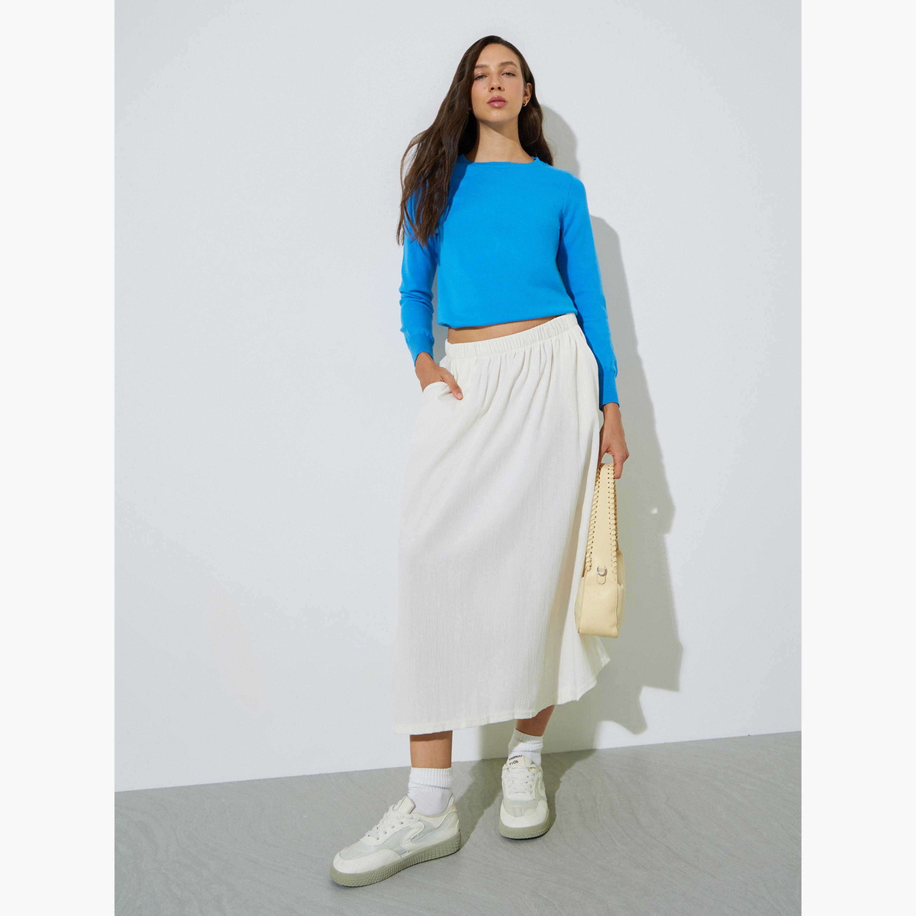 Styli Blue Crew Neck Long Sleeves Jumper-women-winterwear-cardigansandjumpers-jumpers-image-2
