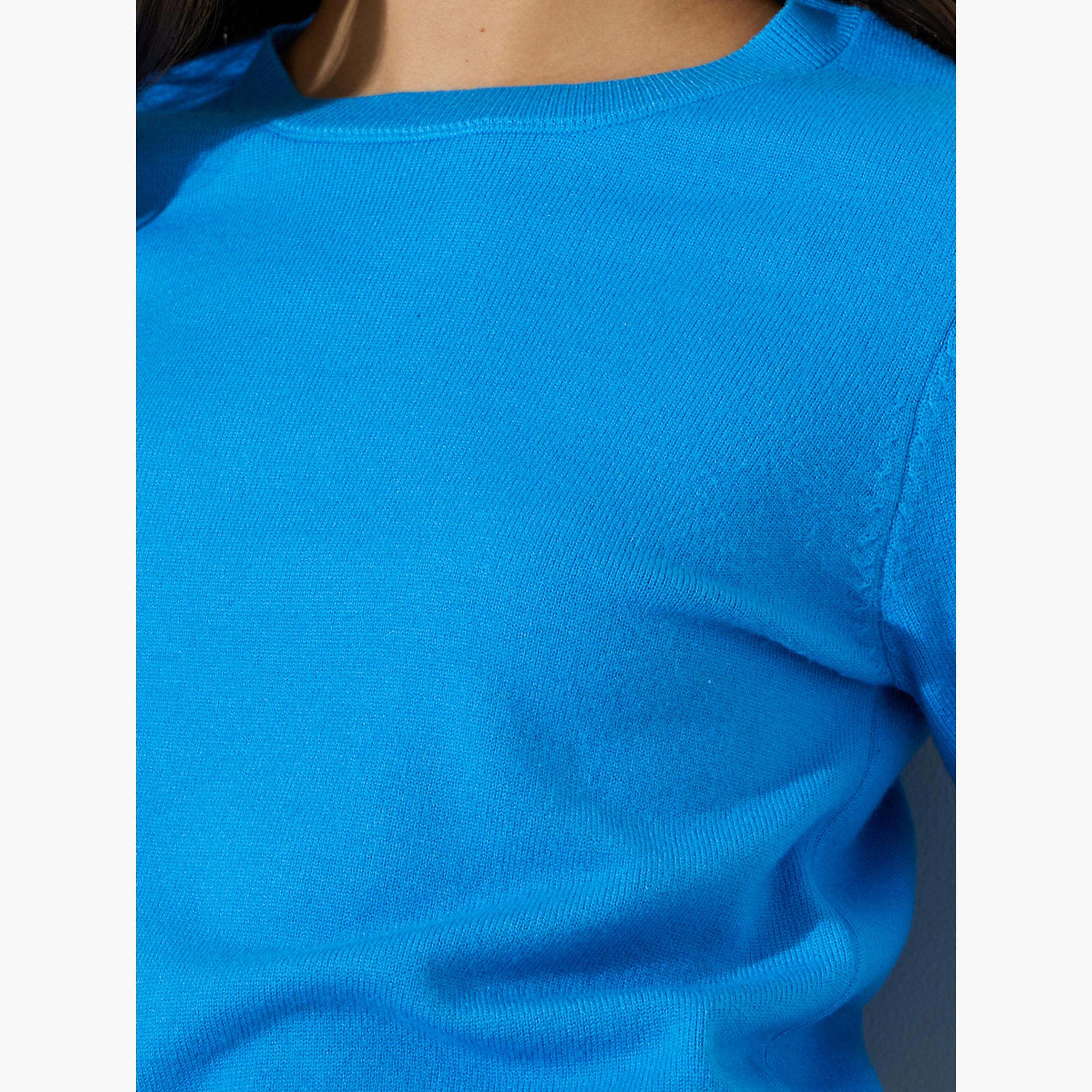 Styli Blue Crew Neck Long Sleeves Jumper-women-winterwear-cardigansandjumpers-jumpers-image-5