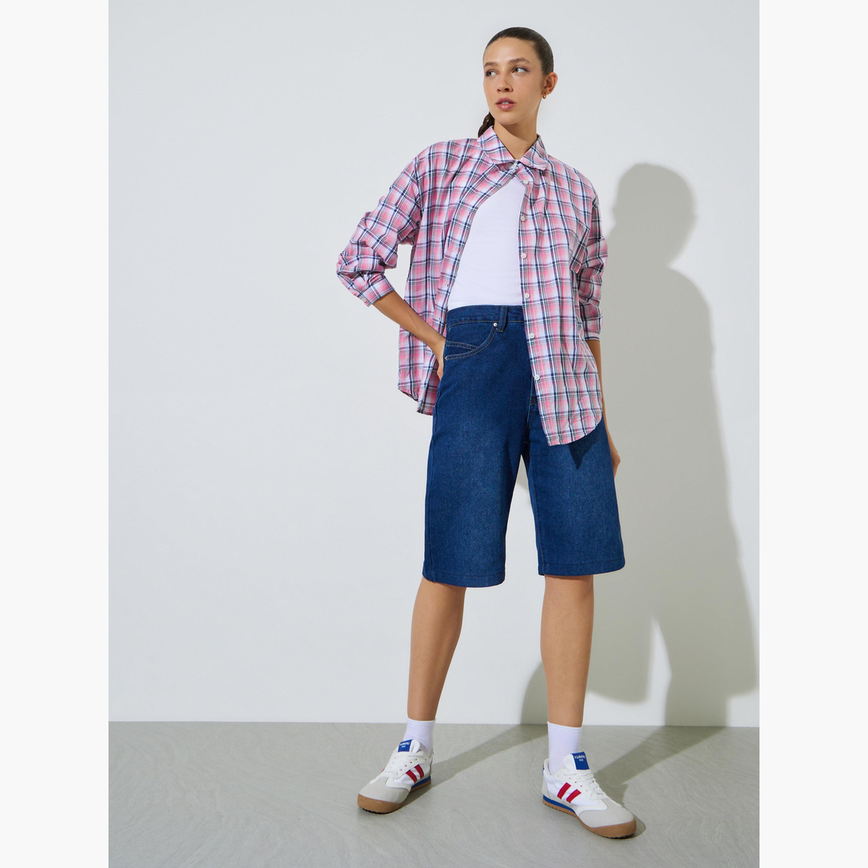 قميص واسع بأكمام طويلة ونمط مربعات-women-clothing-shirtsandblouses-shirts-image-2