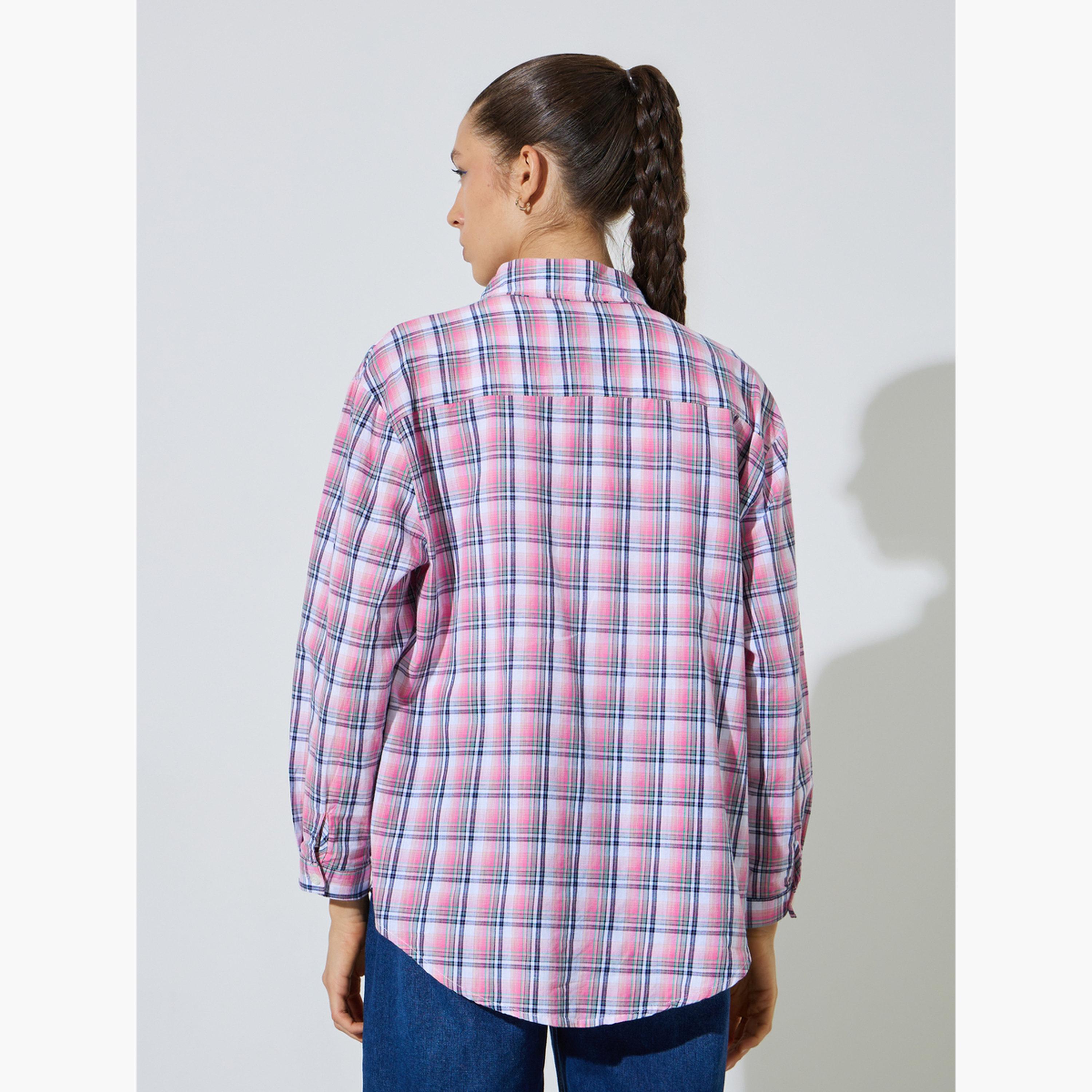 قميص واسع بأكمام طويلة ونمط مربعات-women-clothing-shirtsandblouses-shirts-image-4