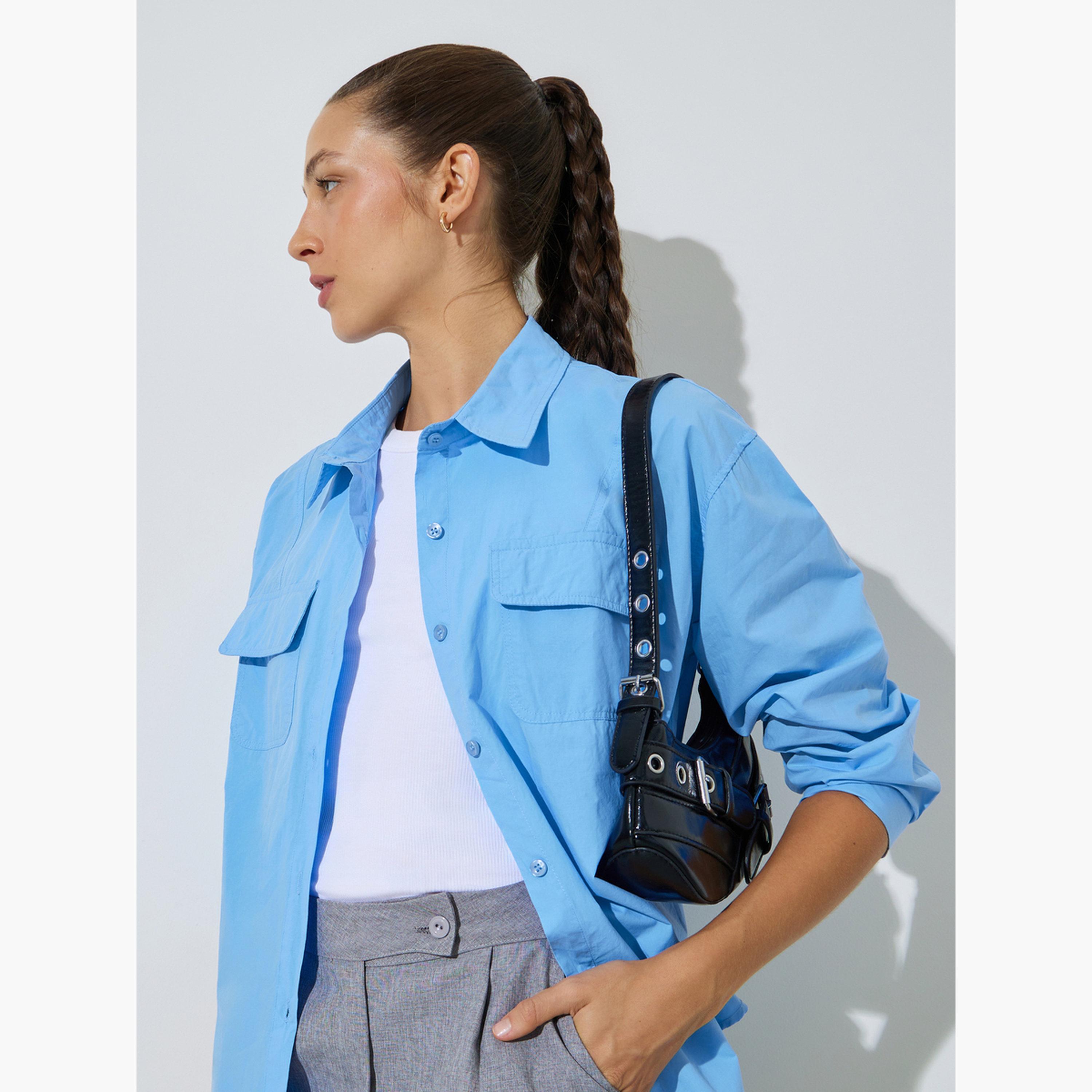 قميص واسع بأكمام طويلة وجيوب بلون سادة لون أزرق-women-clothing-shirtsandblouses-shirts-image-4