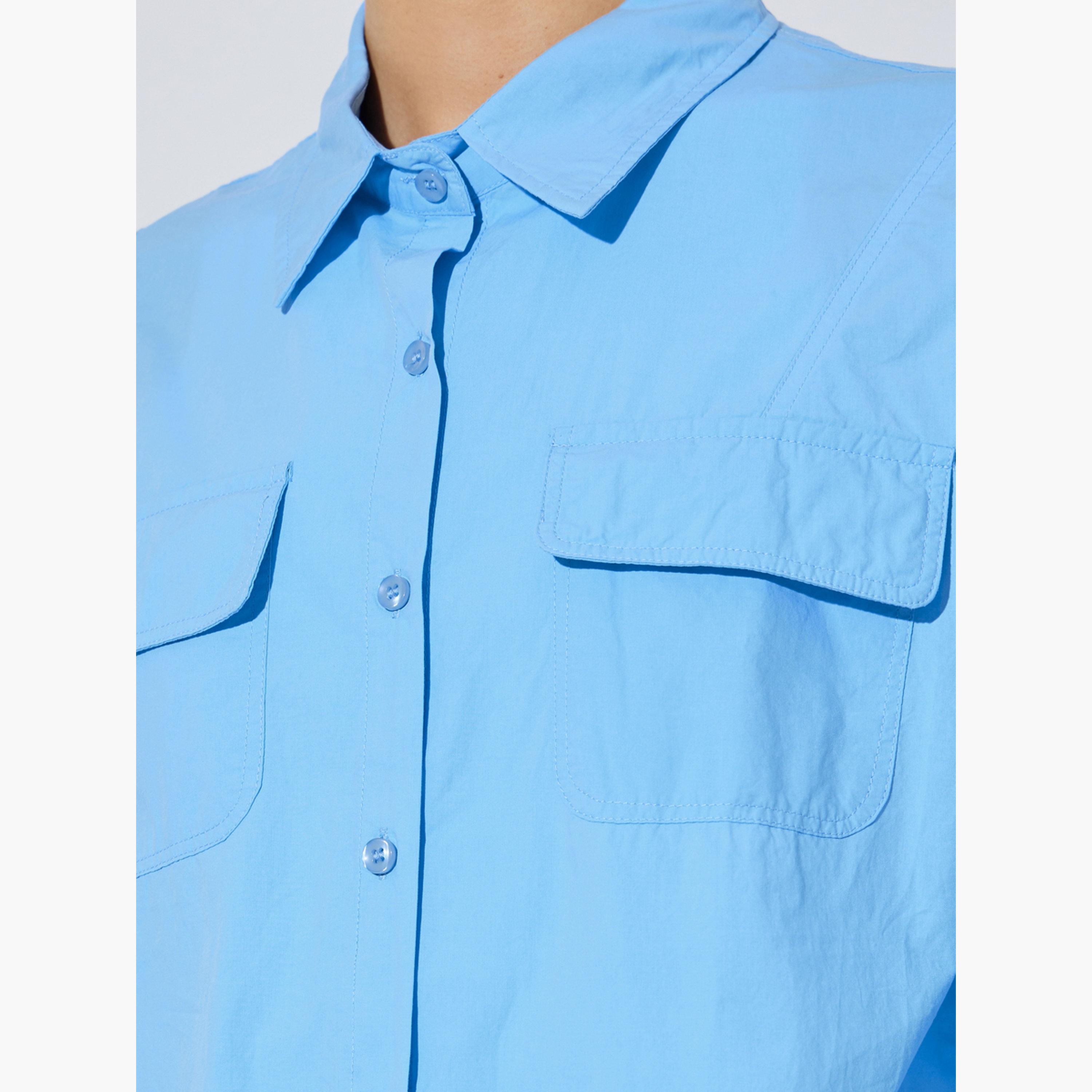 قميص واسع بأكمام طويلة وجيوب بلون سادة لون أزرق-women-clothing-shirtsandblouses-shirts-image-6