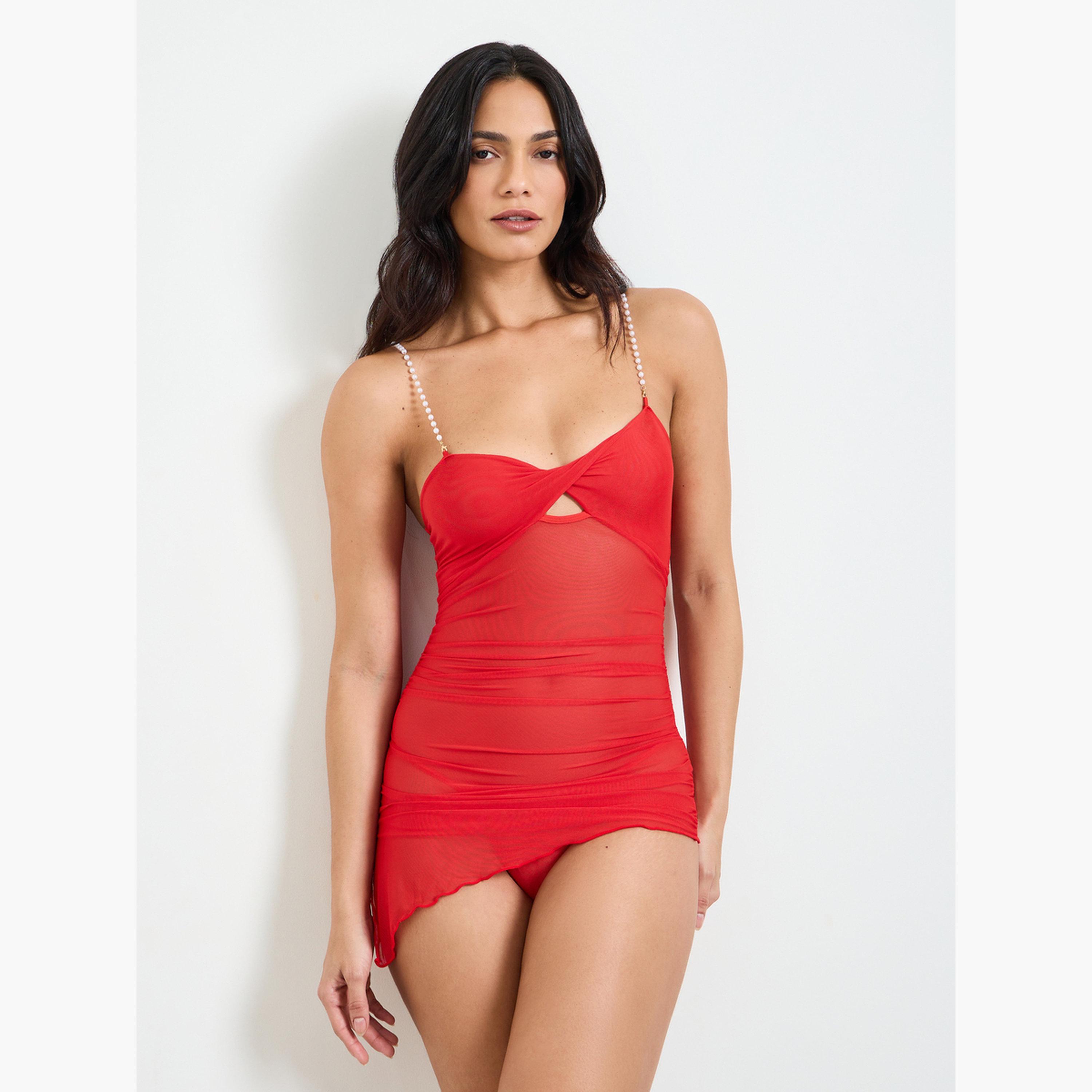 مجموعة من كلوت وقميص نوم قماش شبكي بحمالات لؤلؤ-women-clothing-lingerie-babydollsandbodysuits-image-1
