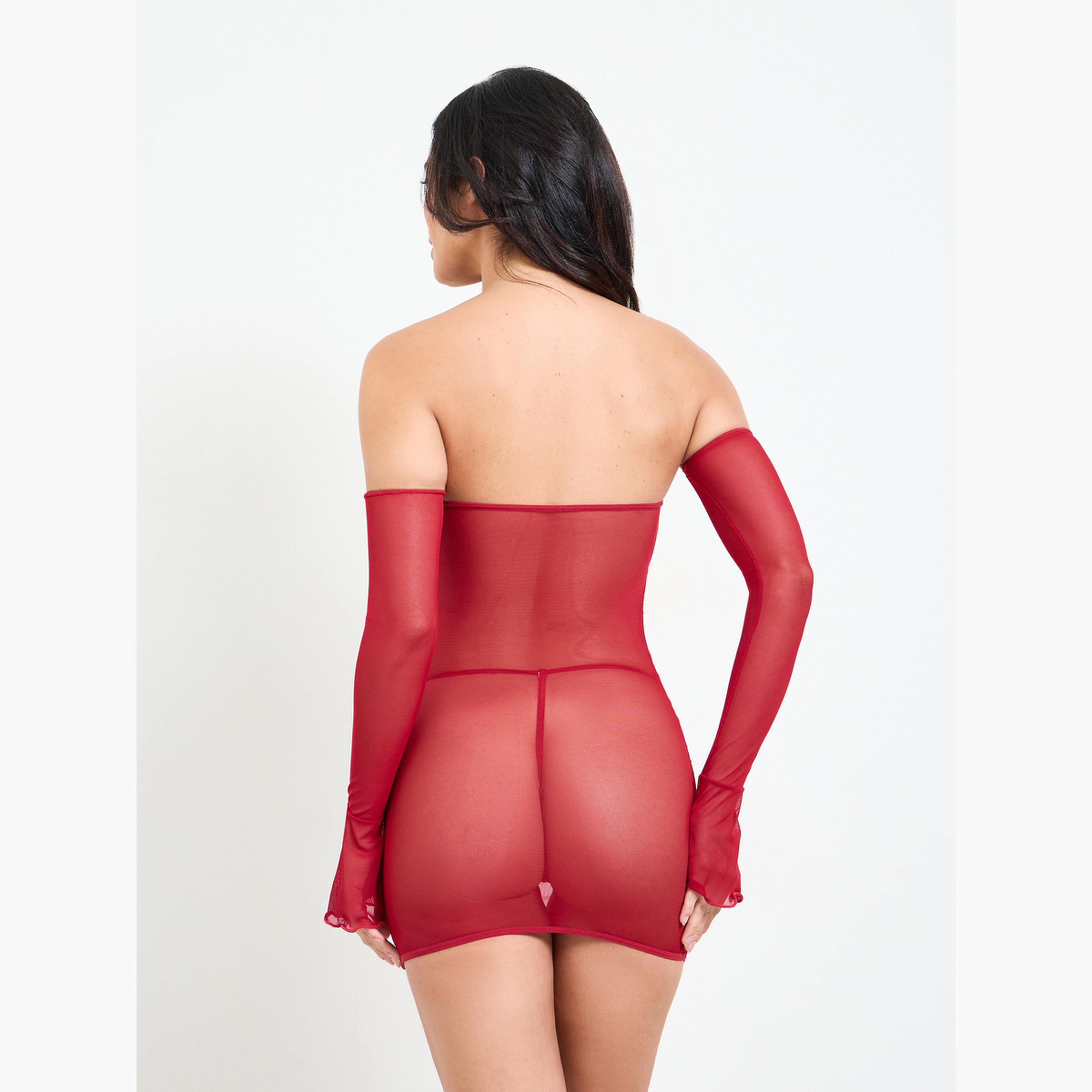 Take Two Red Sheer Strapless Babydoll Slip, Gloves and Brief Set-women-clothing-lingerie-lingeriesets-image-2