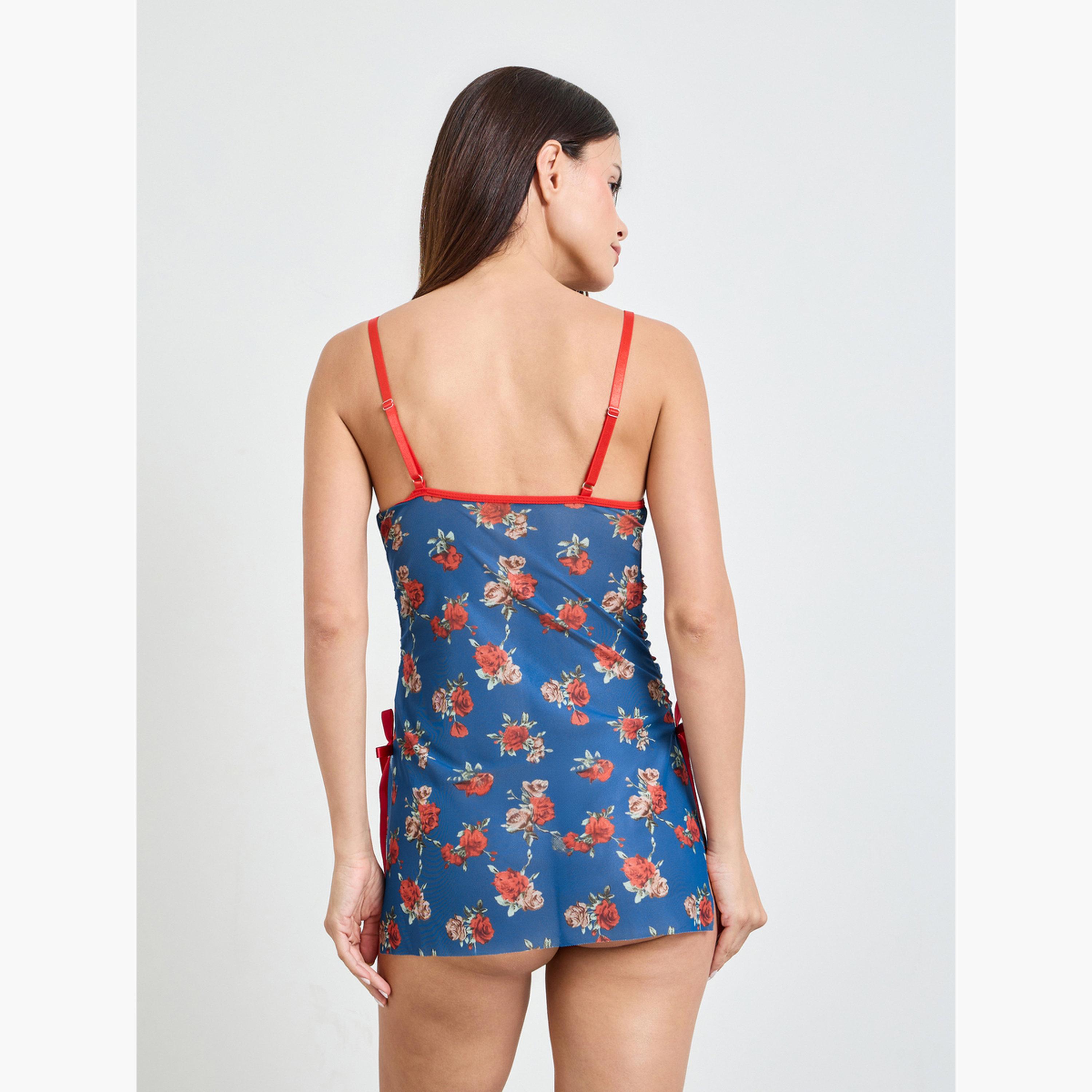 بيبي دول قماش شبكي وطبعة أزهار-women-clothing-lingerie-babydollsandbodysuits-image-2