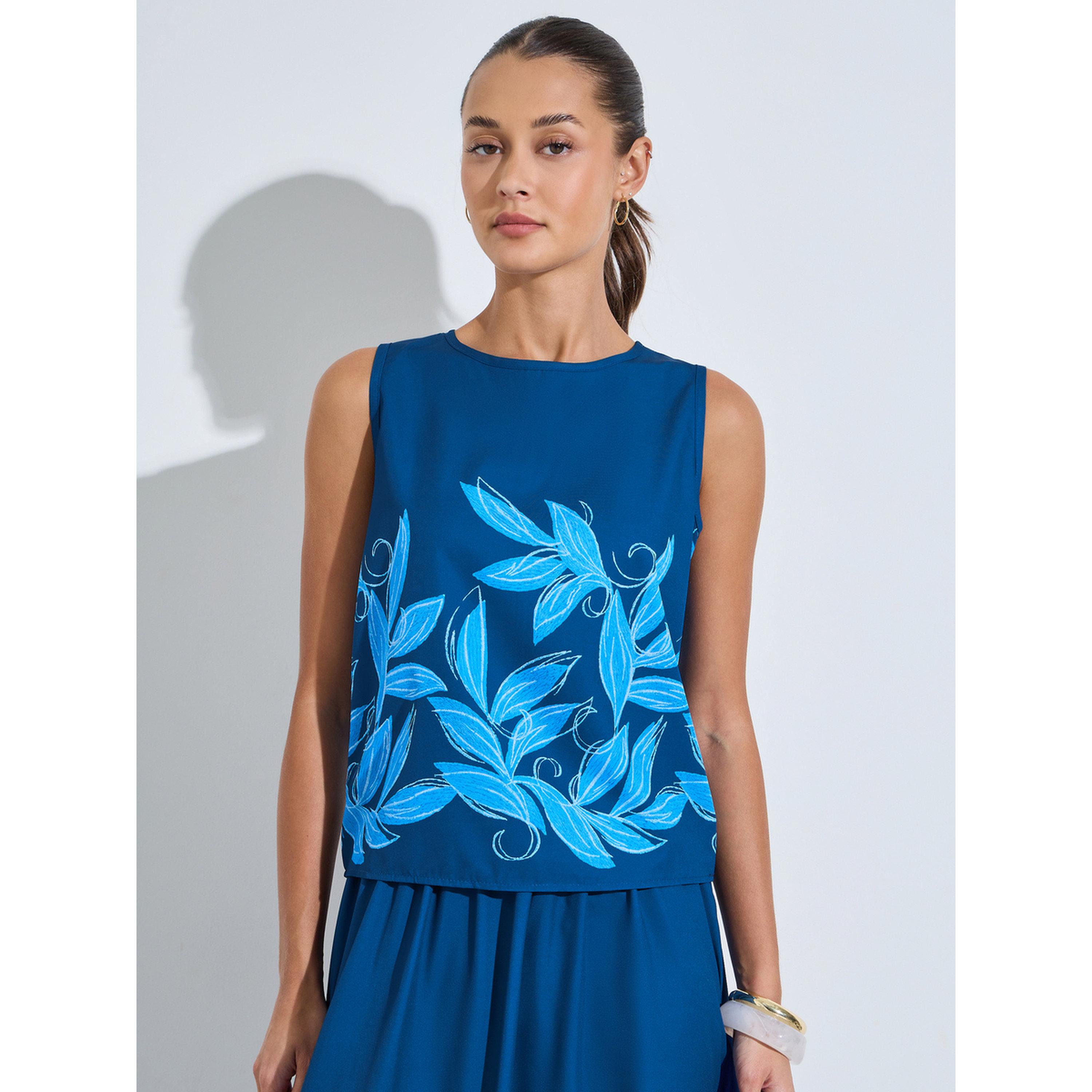 Styli Blue Floral Print Sleeveless Top and A-Line Maxi Skirt Set-women-clothing-coordsets-image-2