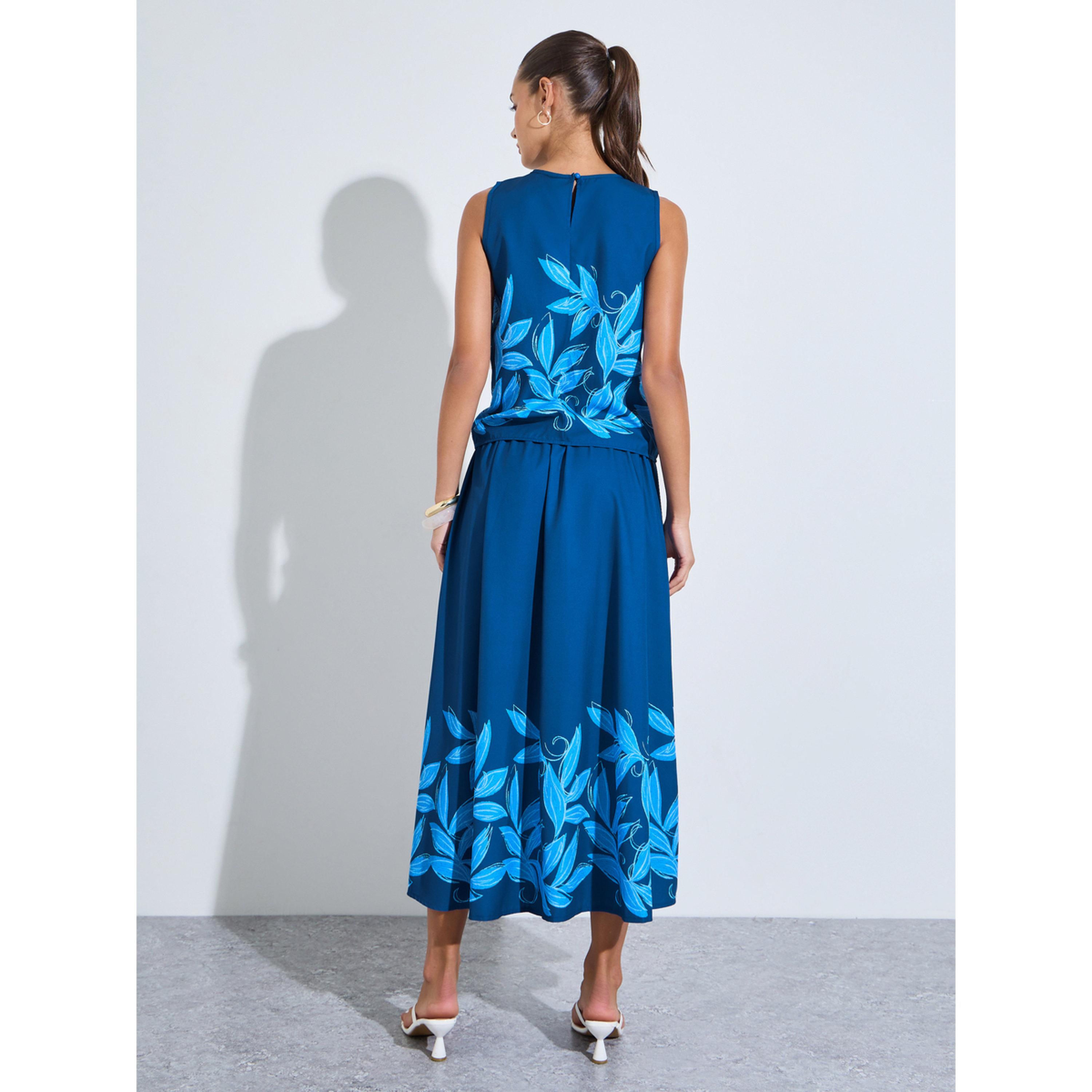 Styli Blue Floral Print Sleeveless Top and A-Line Maxi Skirt Set-women-clothing-coordsets-image-4