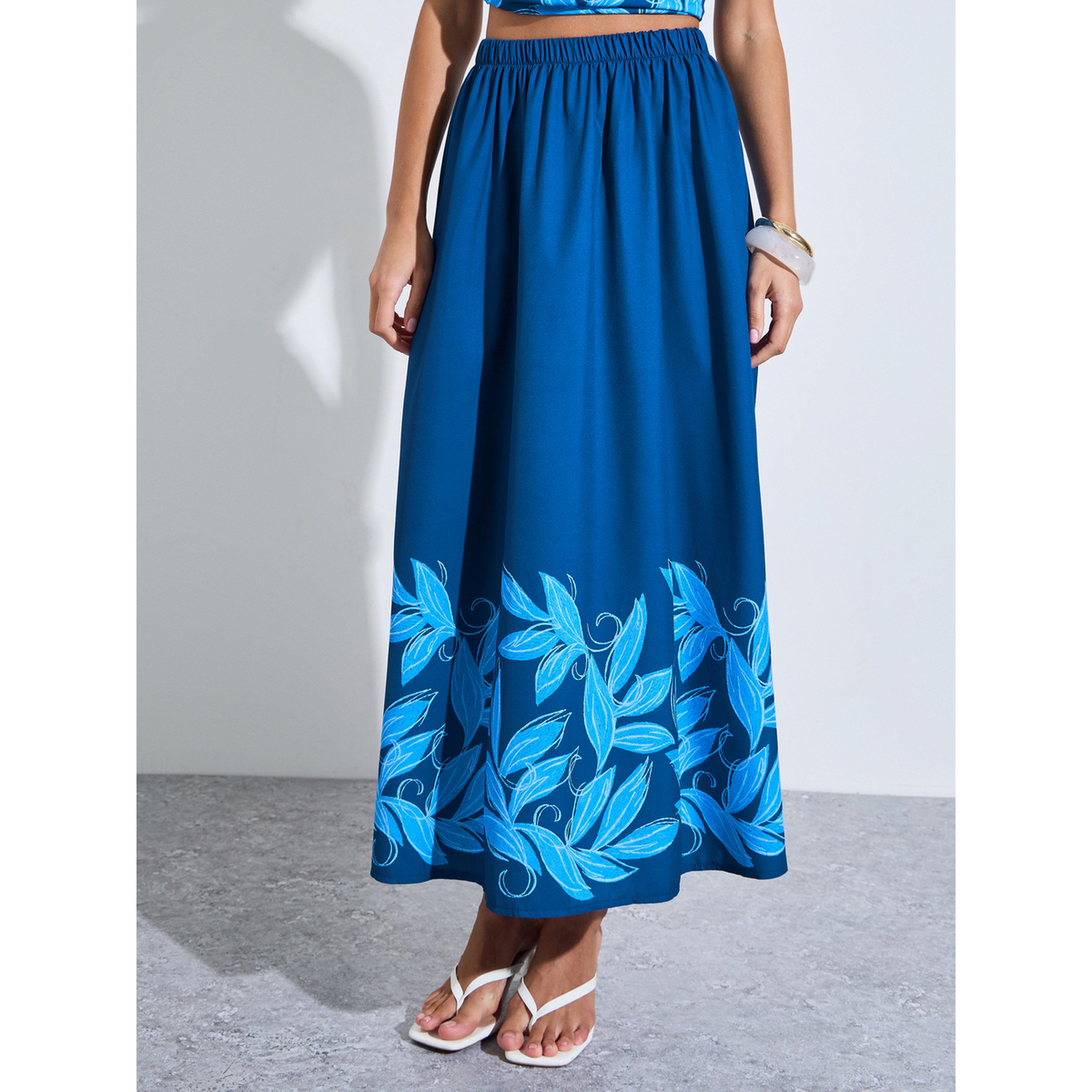 مجموعة من تنورة طويلة بحافة واسعة وبلوزة بدون أكمام بطبعة زهور باللون الأزرق-women-clothing-coordsets-image-6