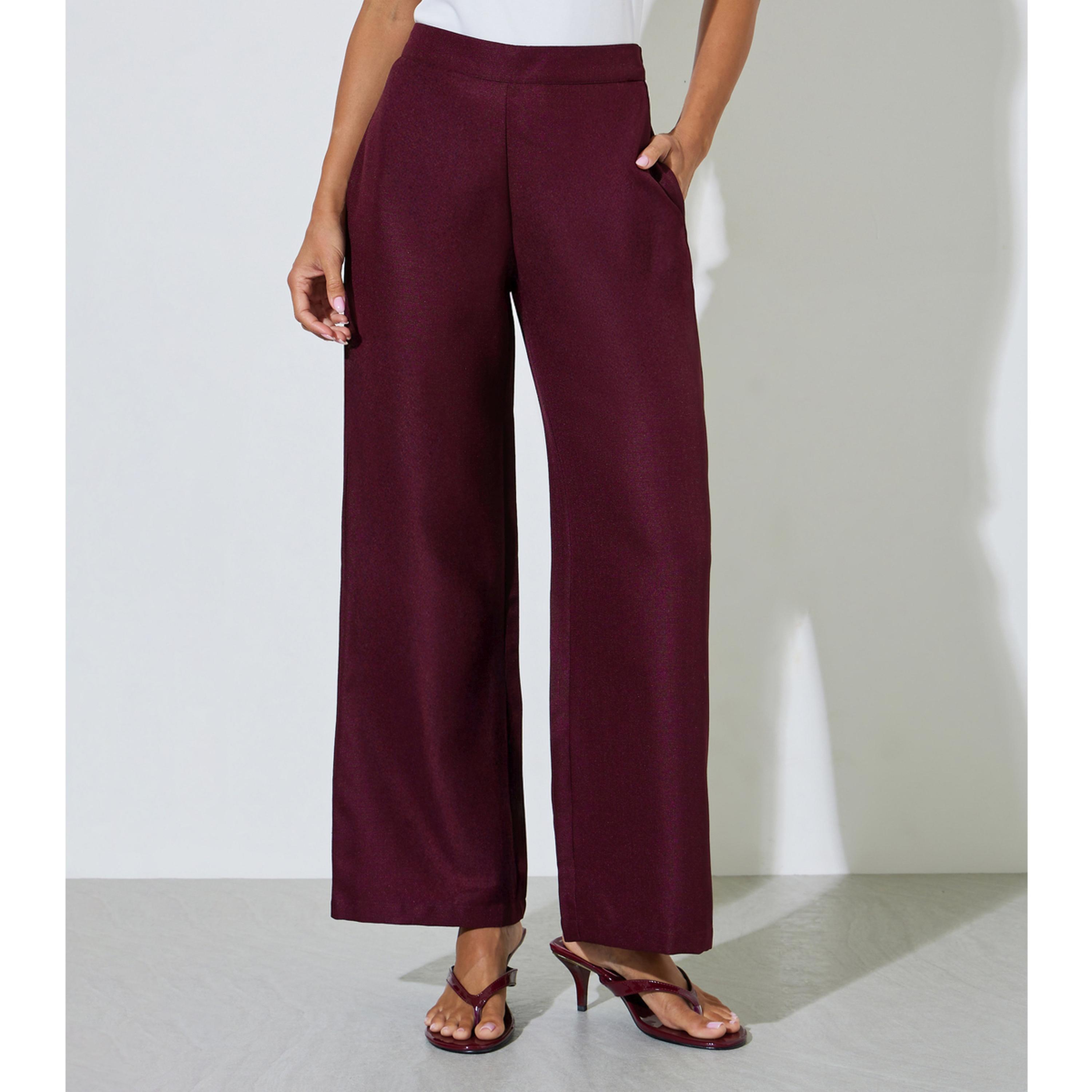 Styli Burgundy Solid Wide Leg High Rise Trousers-women-clothing-joggers-image-1