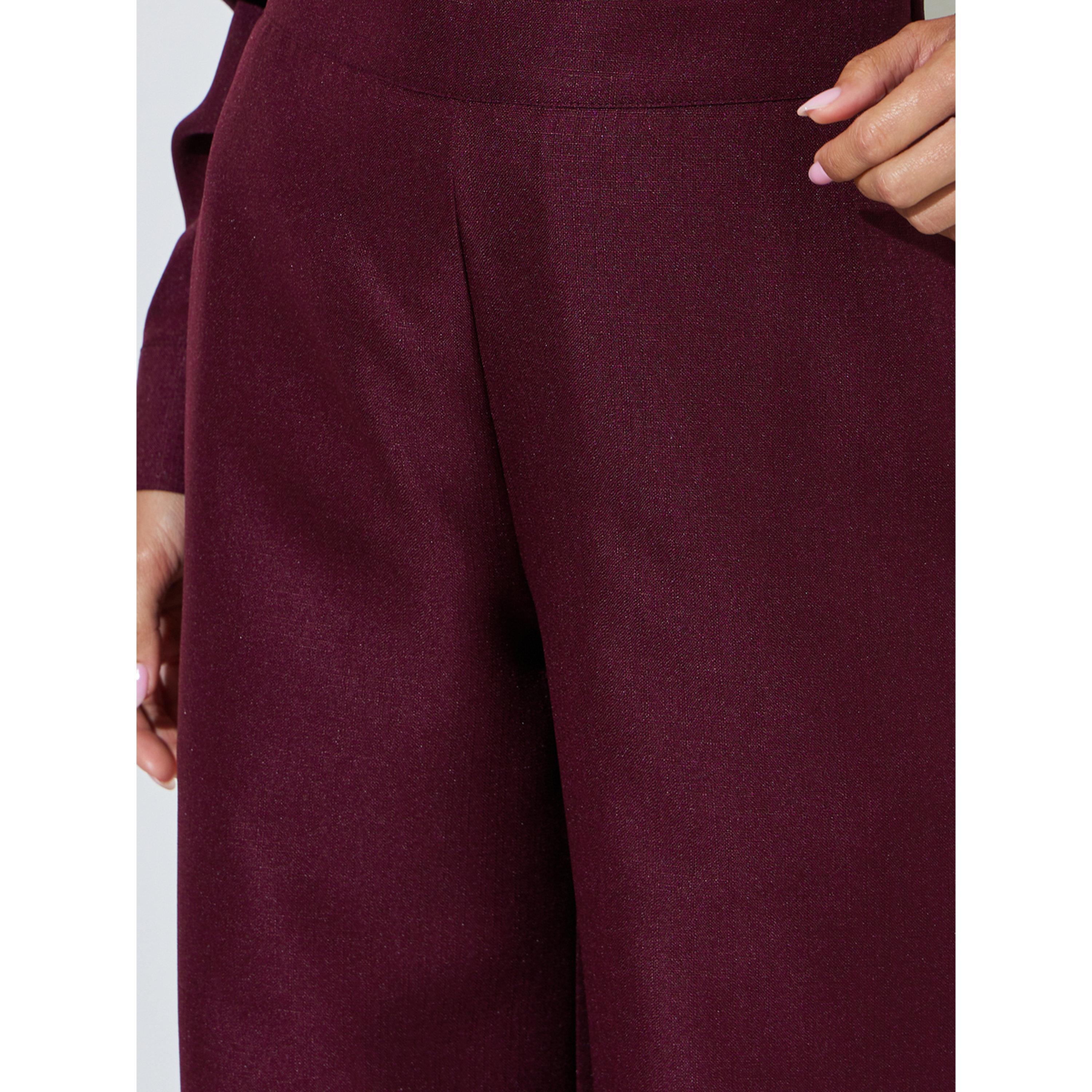 Styli Burgundy Solid Wide Leg High Rise Trousers-women-clothing-joggers-image-3