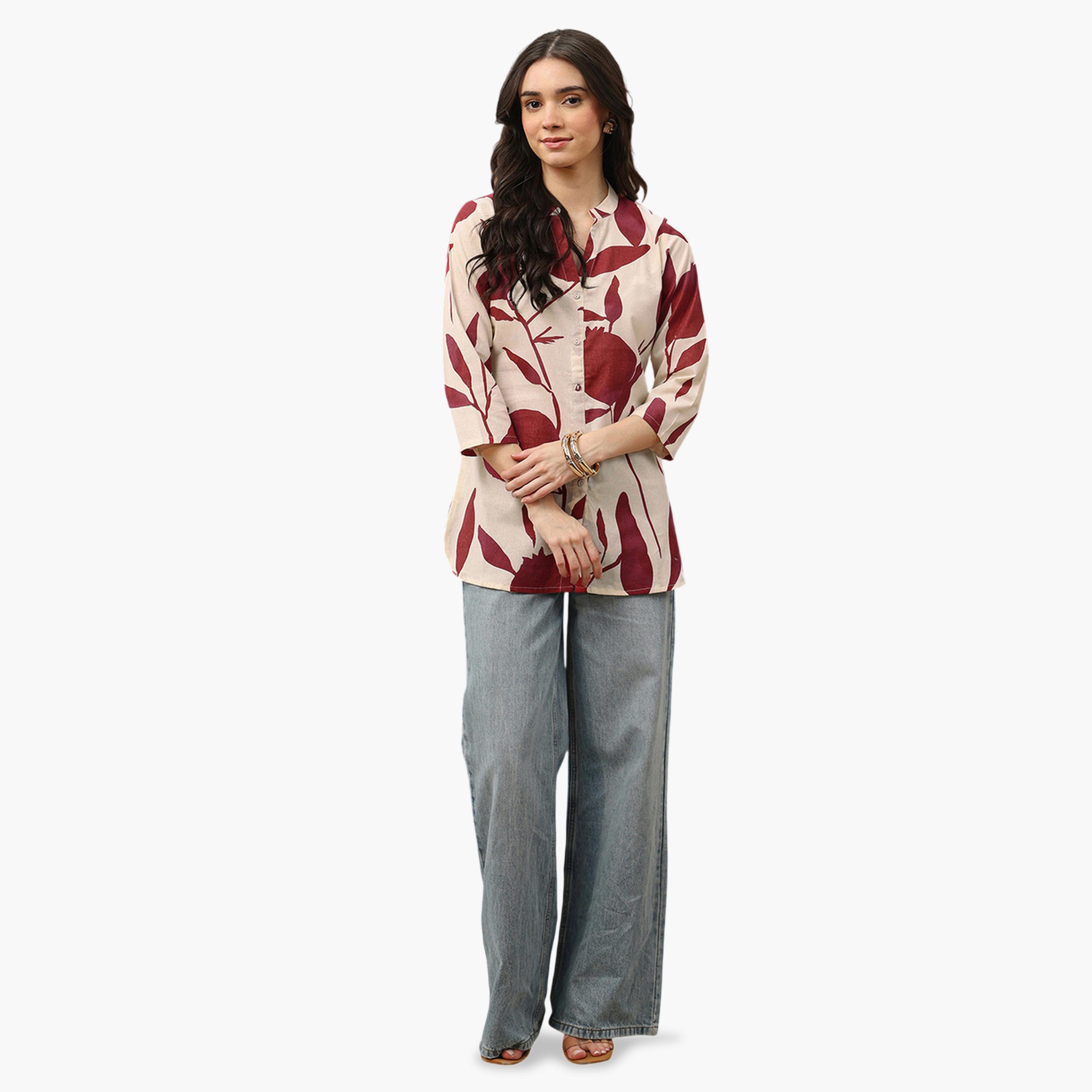 Libas X Styli Off White Printed Cotton Shirt-women-clothing-shirtsandblouses-shirts-image-2