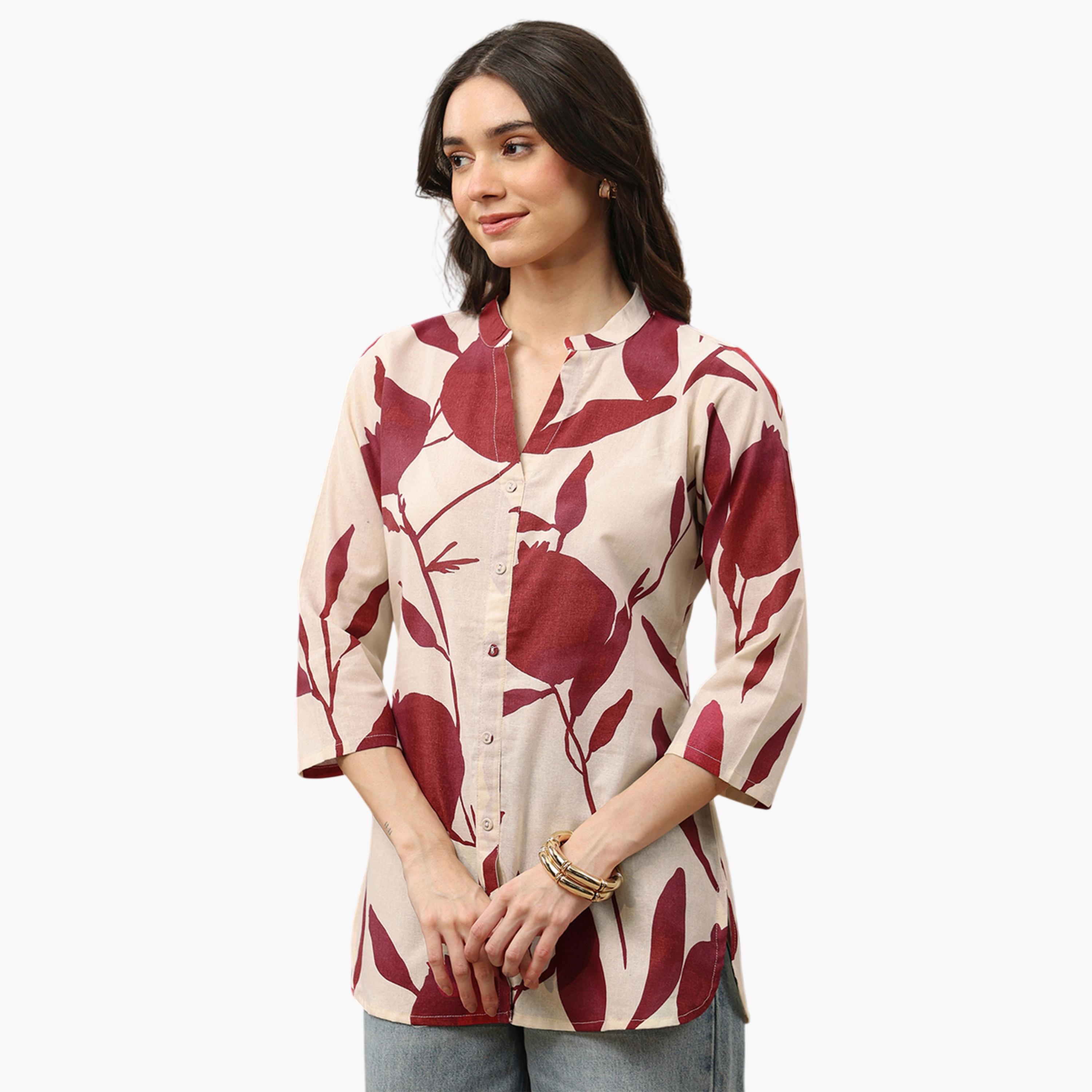 Libas X Styli Off White Printed Cotton Shirt-women-clothing-shirtsandblouses-shirts-image-3