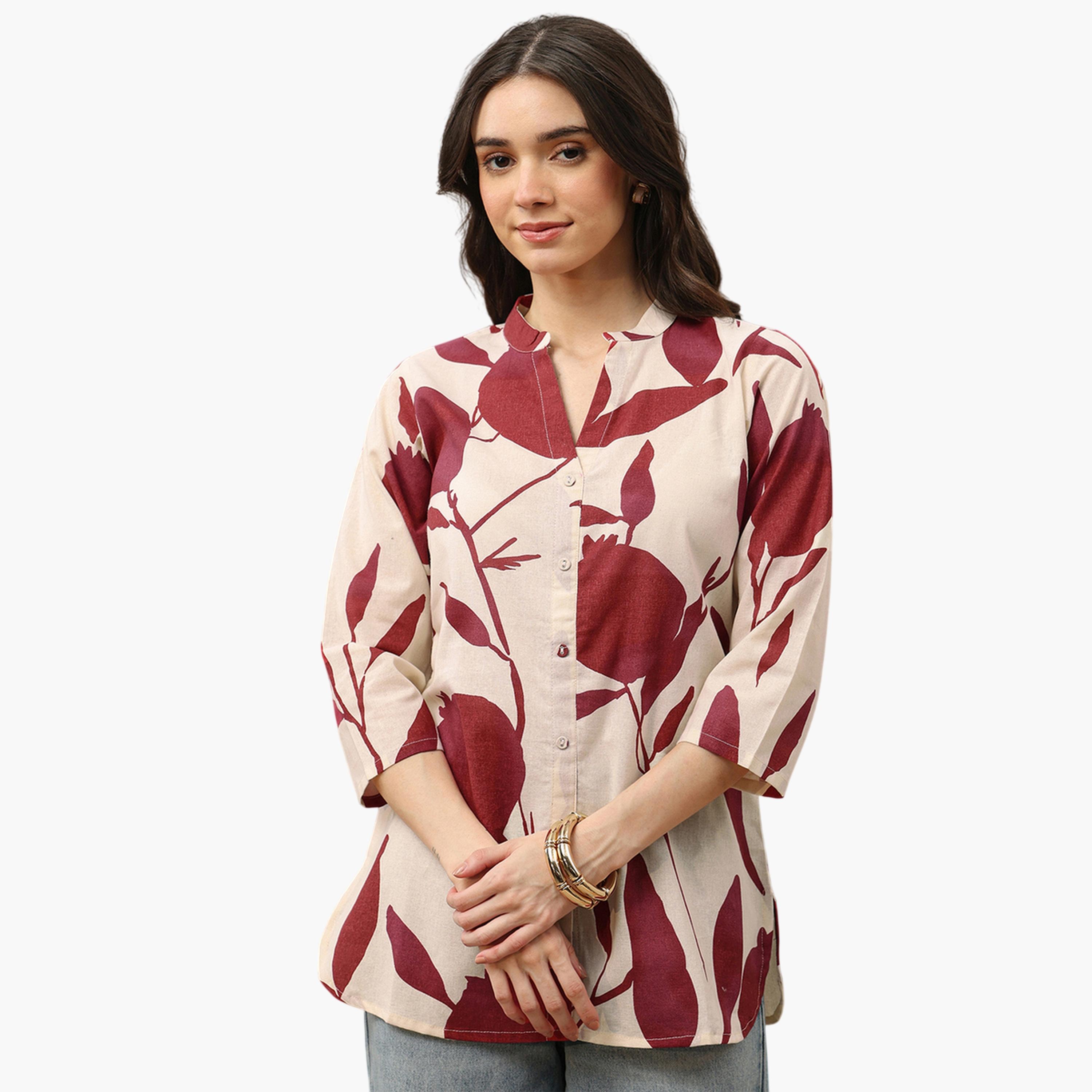Libas X Styli Off White Printed Cotton Shirt-women-clothing-shirtsandblouses-shirts-image-5