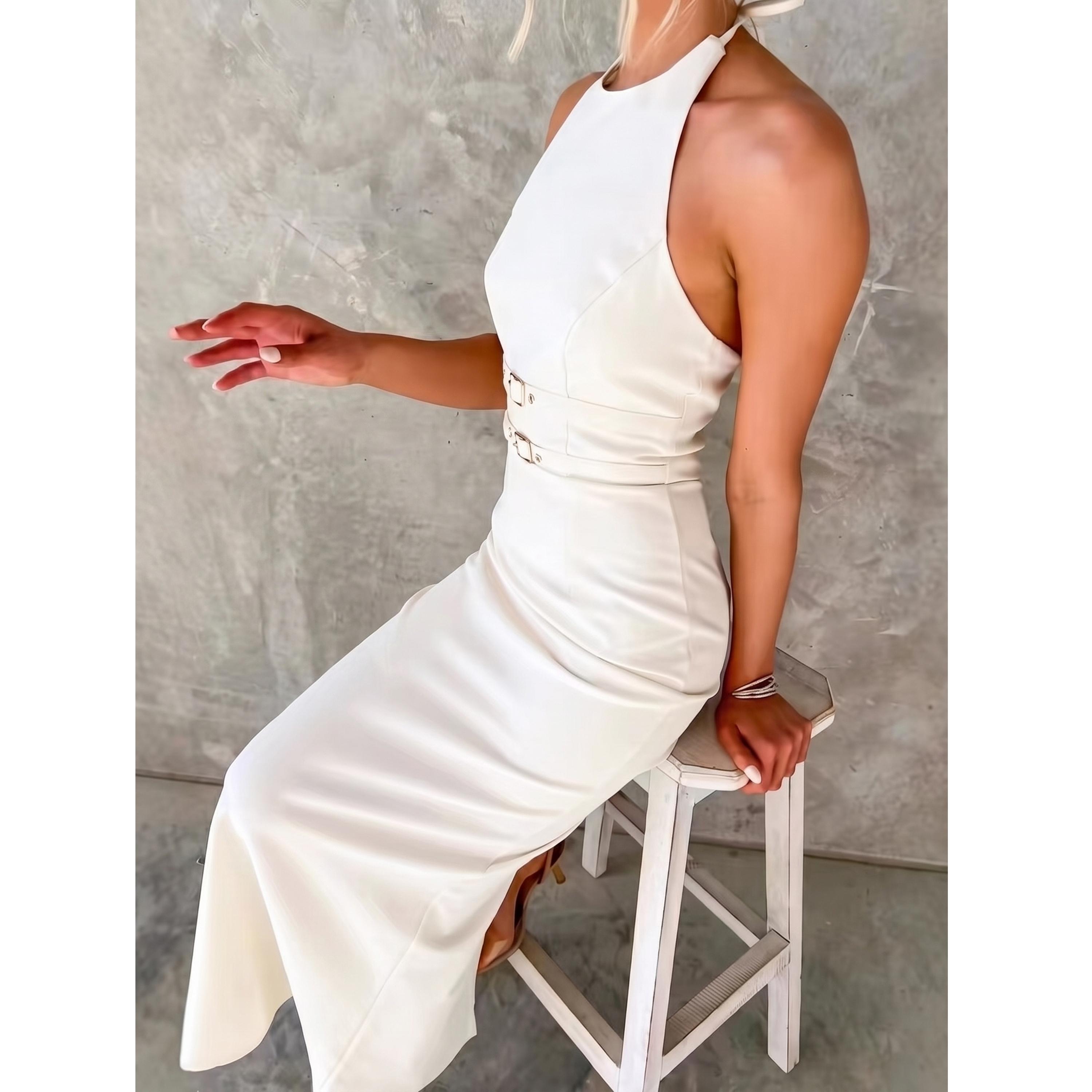 فستان طويل بياقة هولتر وتفاصيل إبزيم-women-clothing-dresses-image-4