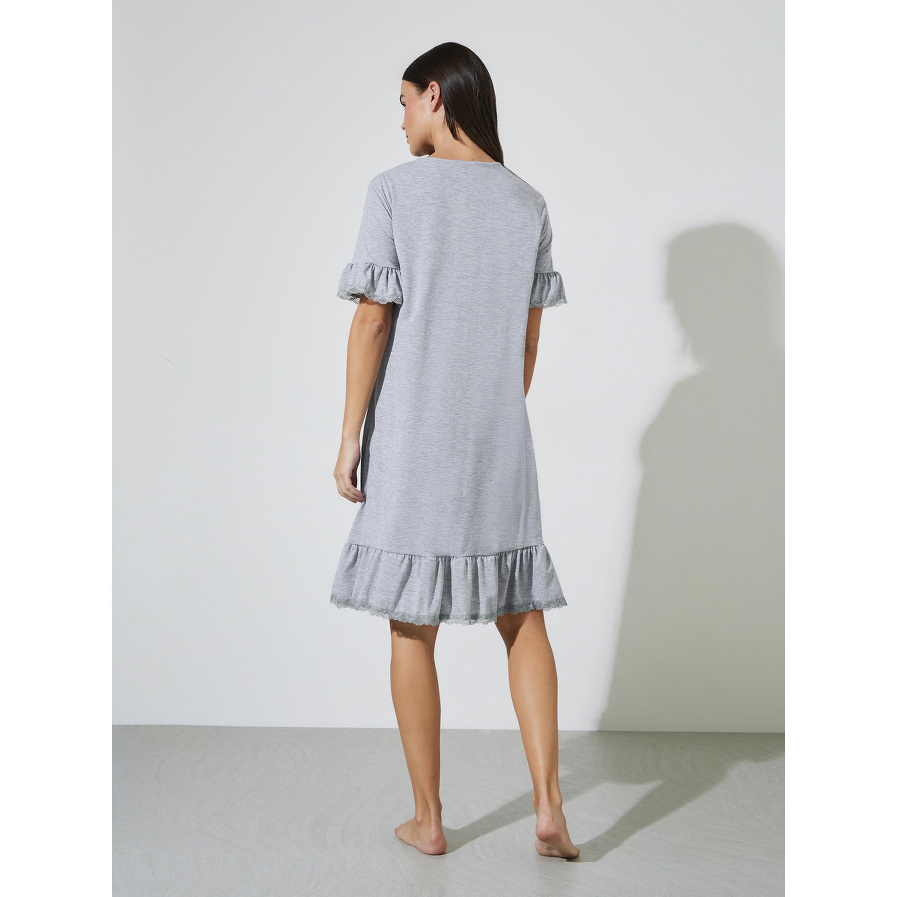 Styli Grey V Neck Lace Insert Ruffle Hem Nightshirt-women-clothing-nightwear-nighties-image-3