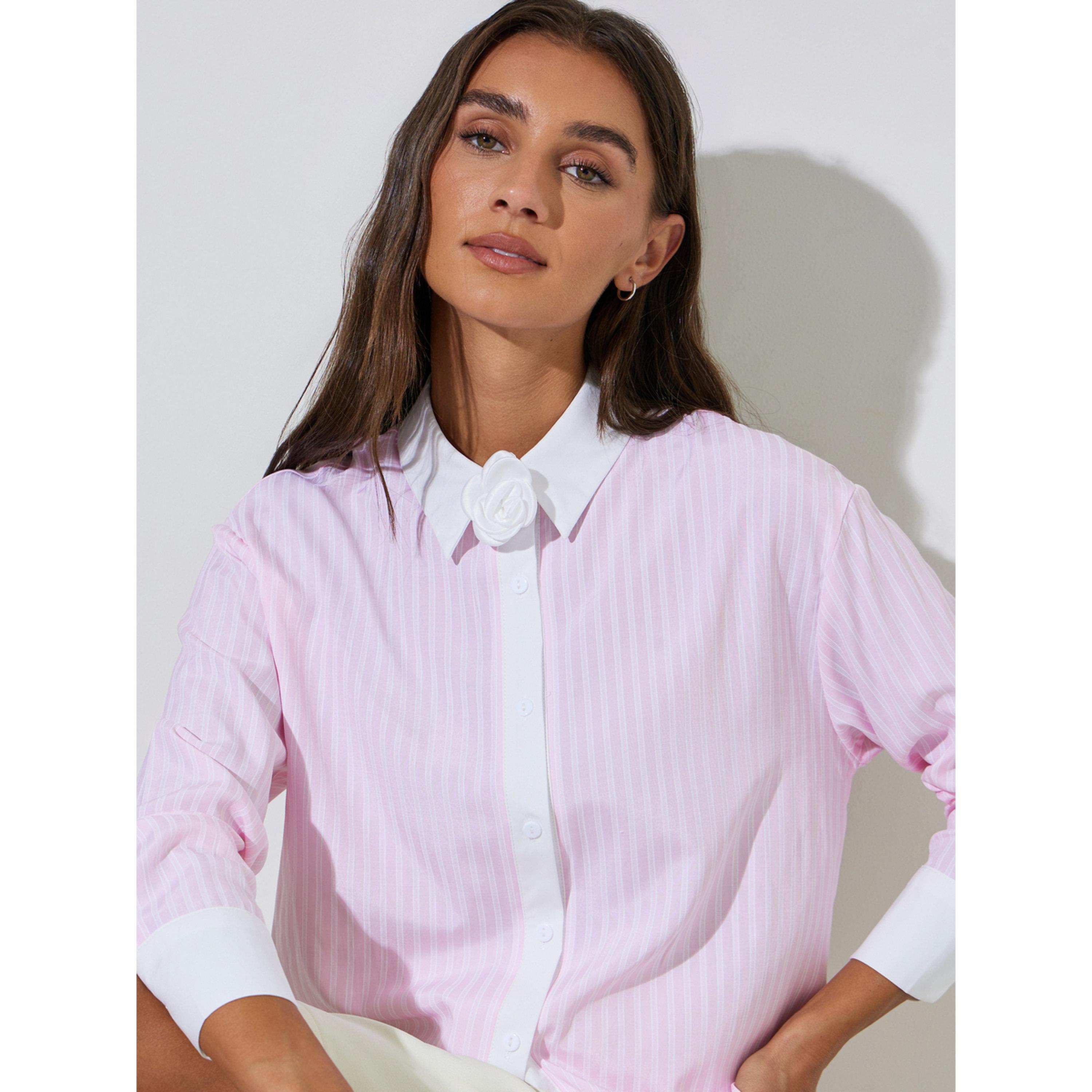 Styli Pink Striped Contrast Trims Long Sleeves Oversized Shirt-women-clothing-shirtsandblouses-shirts-image-3