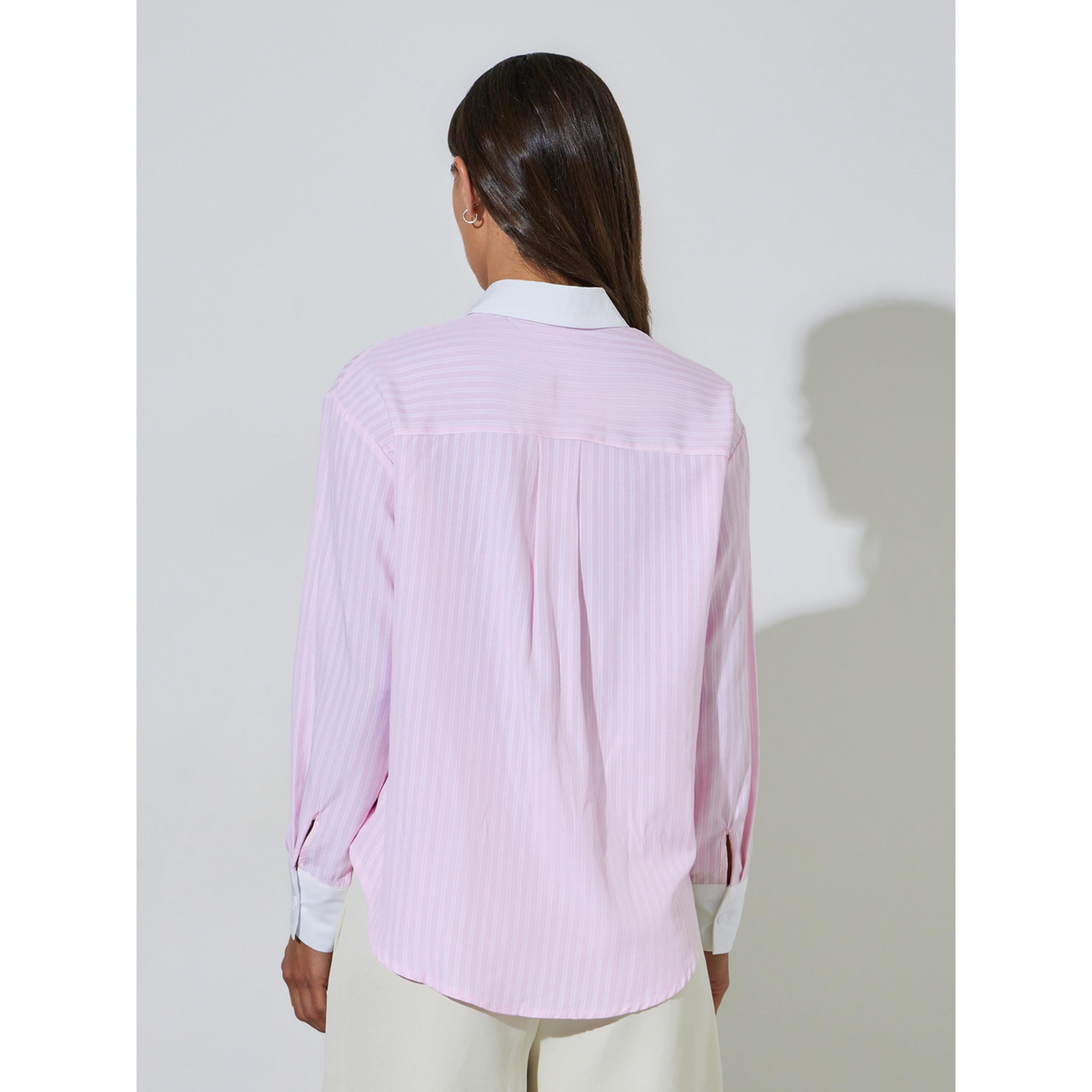 Styli Pink Striped Contrast Trims Long Sleeves Oversized Shirt-women-clothing-shirtsandblouses-shirts-image-4