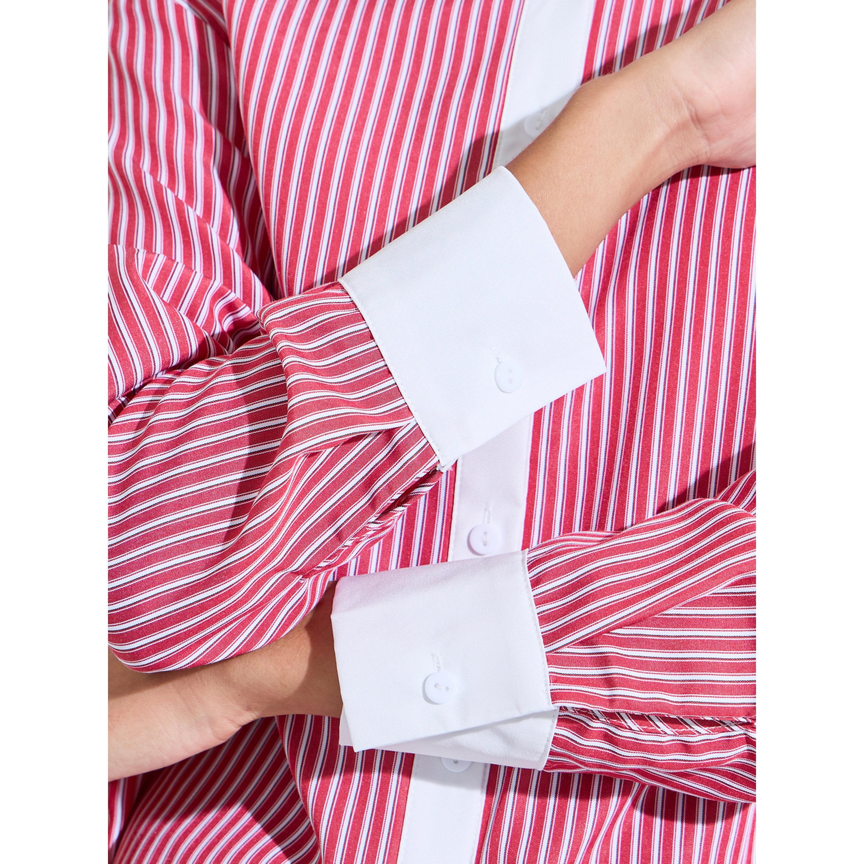 Styli Red Striped Long Sleeves Oversized Shirt with Contrast Details-women-clothing-shirtsandblouses-shirts-image-5