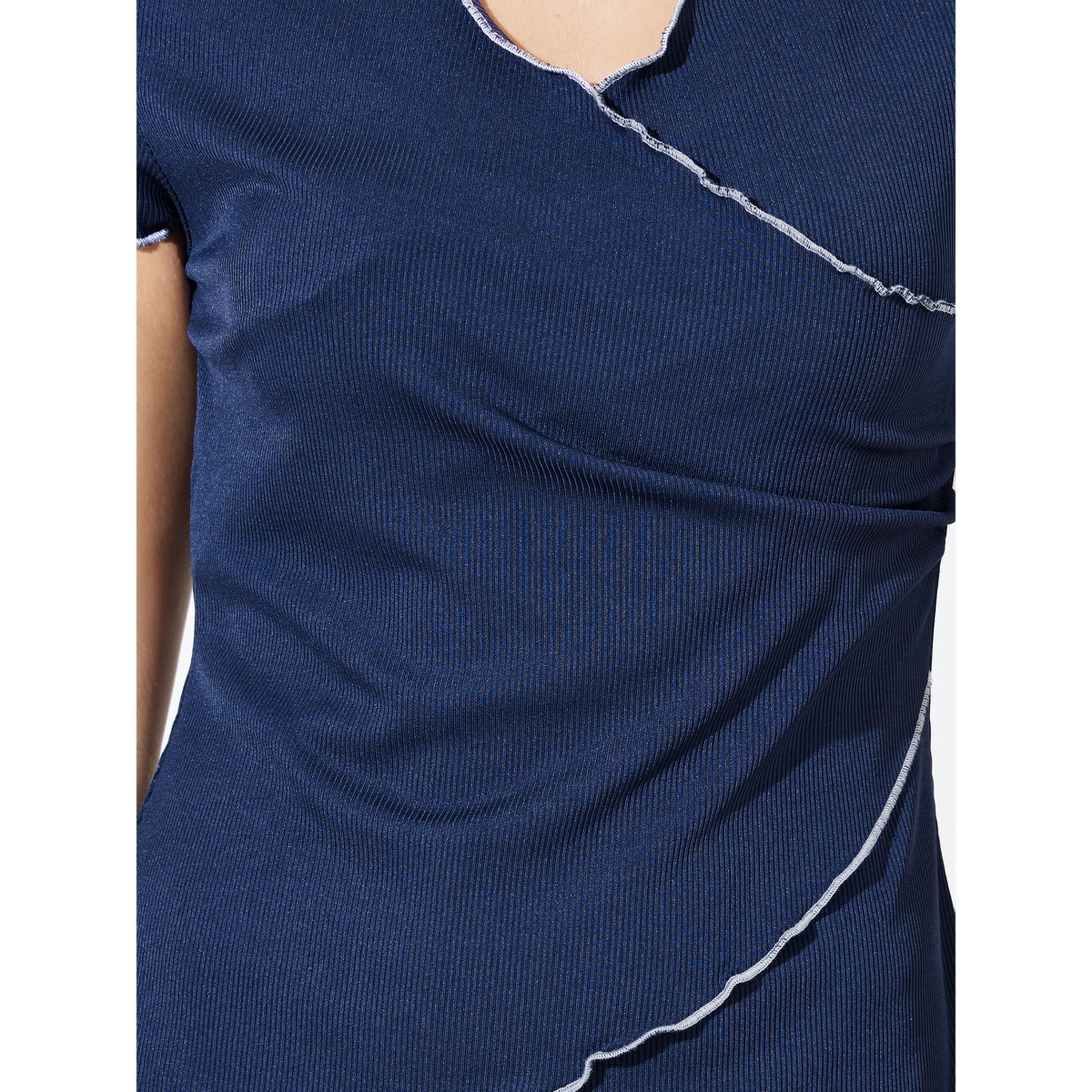 Styli Navy Blue Rib Contrast Lettuce Trim Wrap Over Nightdress-women-clothing-nightwear-nighties-image-4