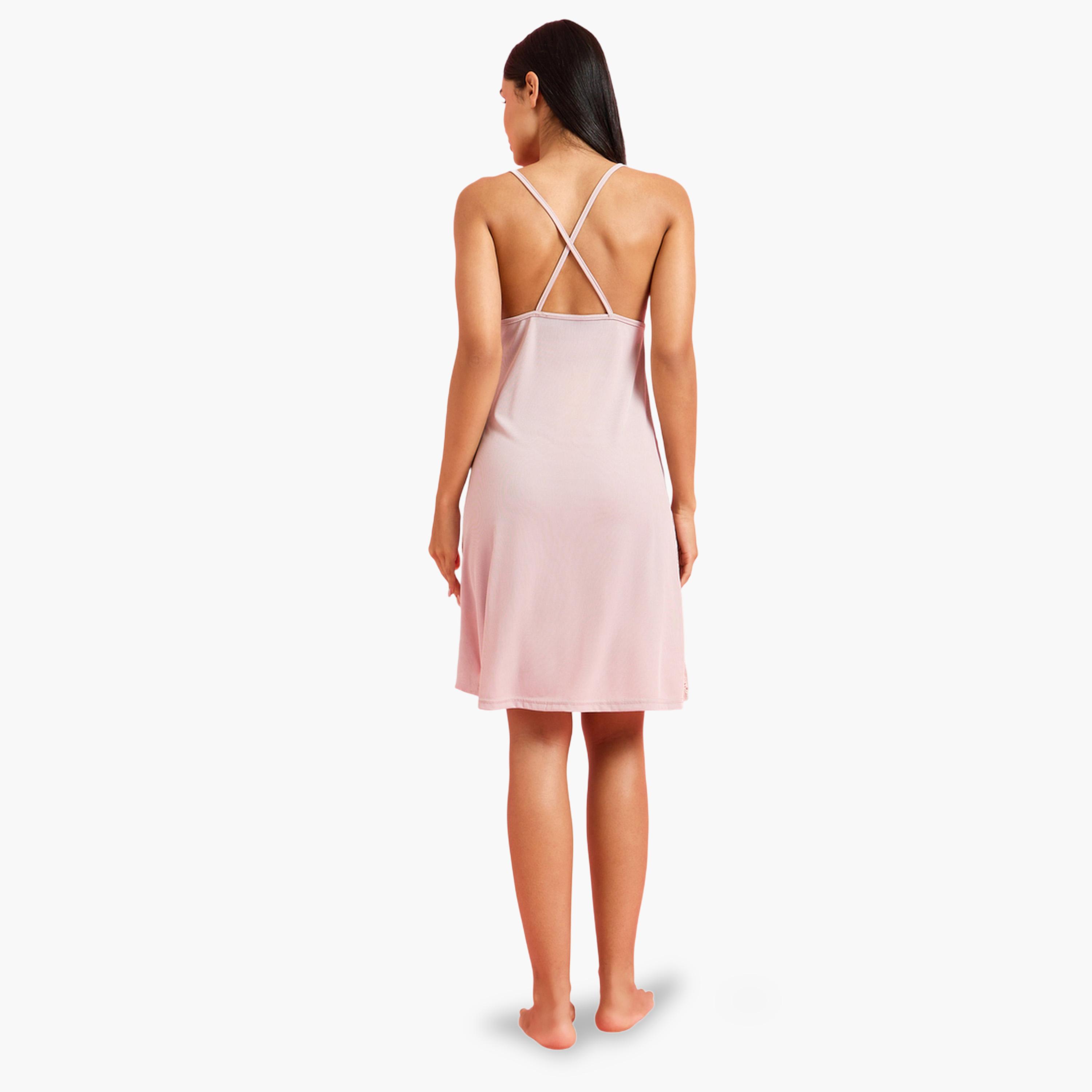 Styli Pink Strappy Lace-Detail Slip Nightdress-women-clothing-nightwear-nighties-image-3