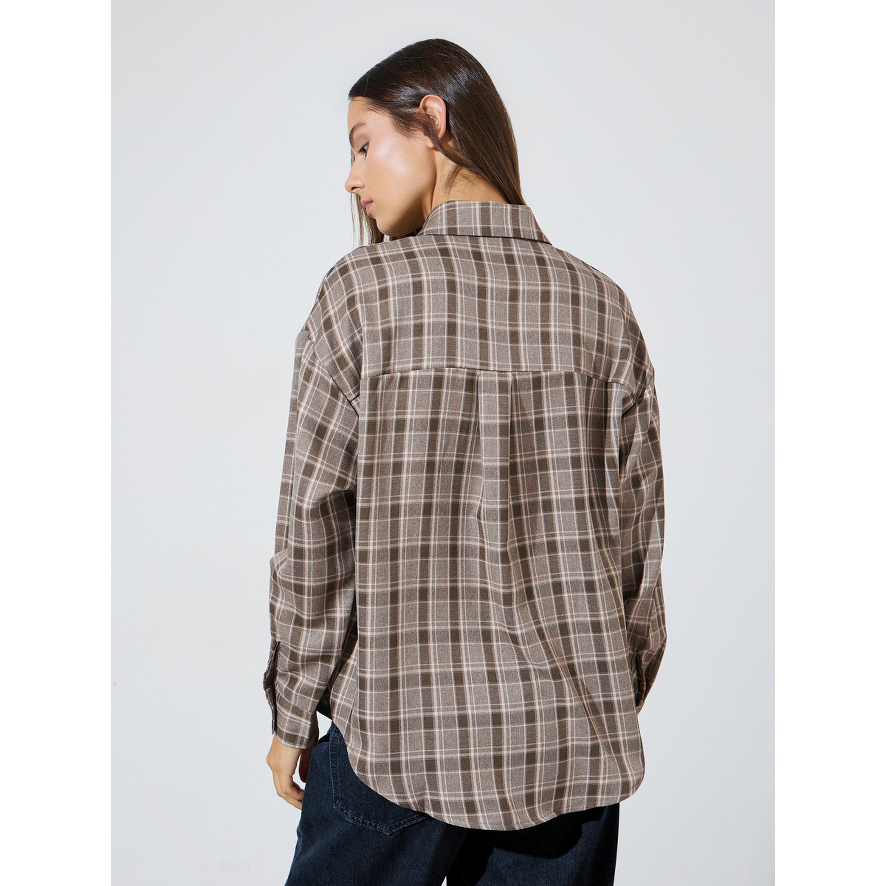 Styli Brown Checked Longline Oversized Shirt-women-clothing-shirtsandblouses-shirts-image-3