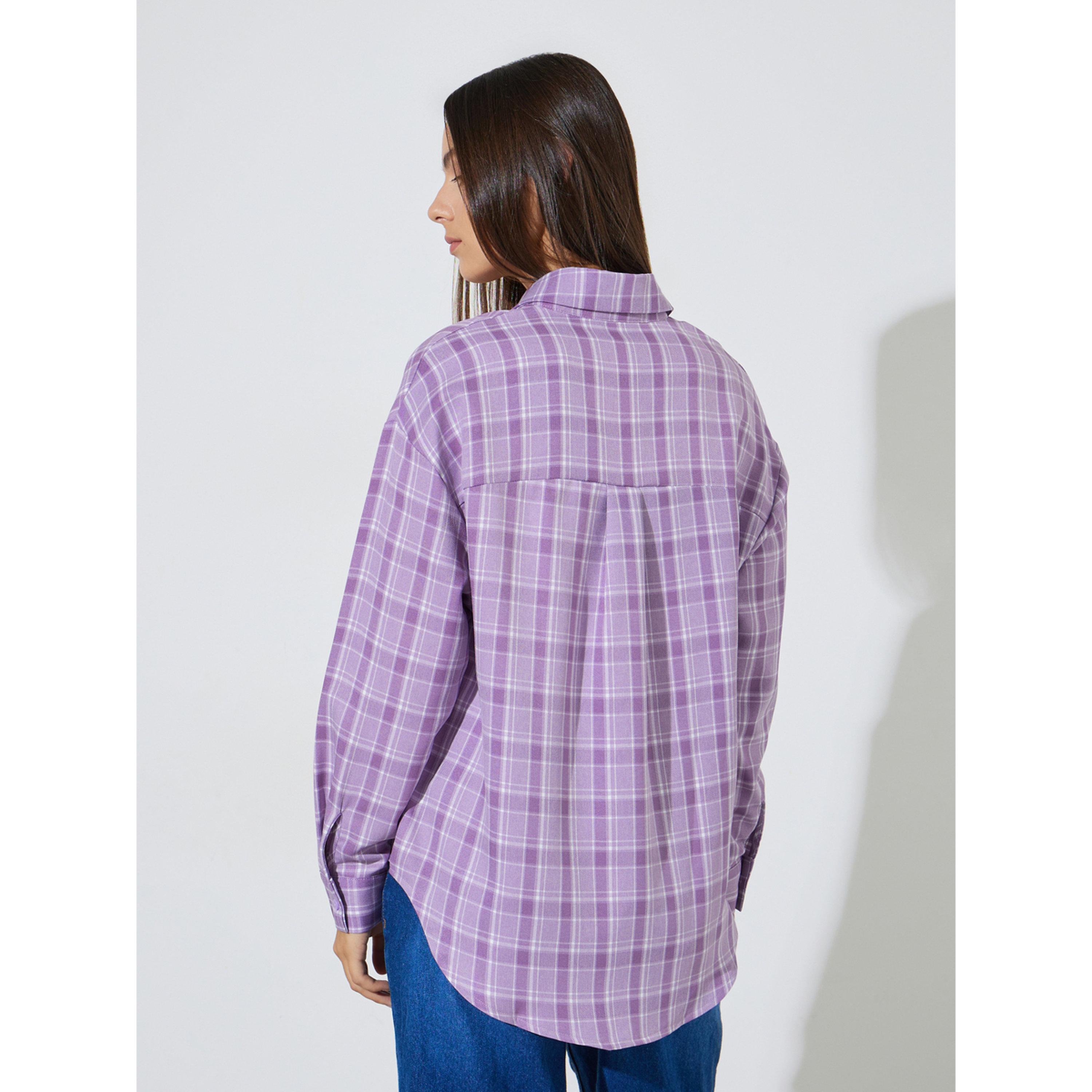 ستايلي - قميص طويل فضفاض بنقشة مربعات أرجوانية-women-clothing-shirtsandblouses-shirts-image-3