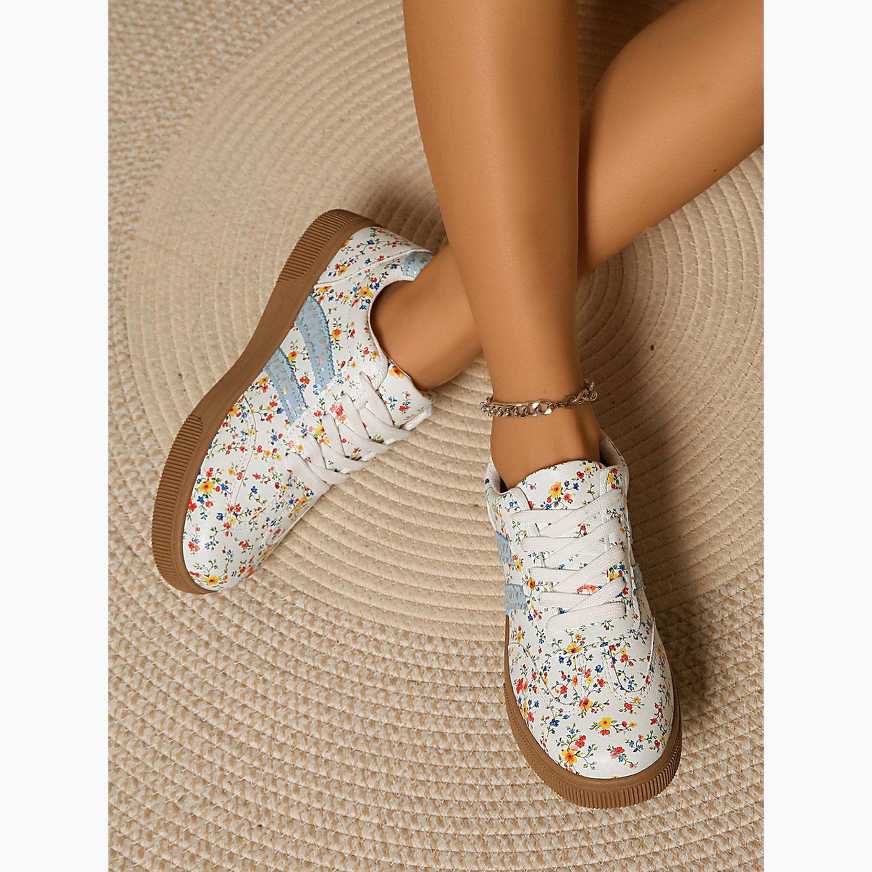 حذاء سنيكرز فلات برباط وطبعة زهور للنساء-women-shoes-sneakers-image-5