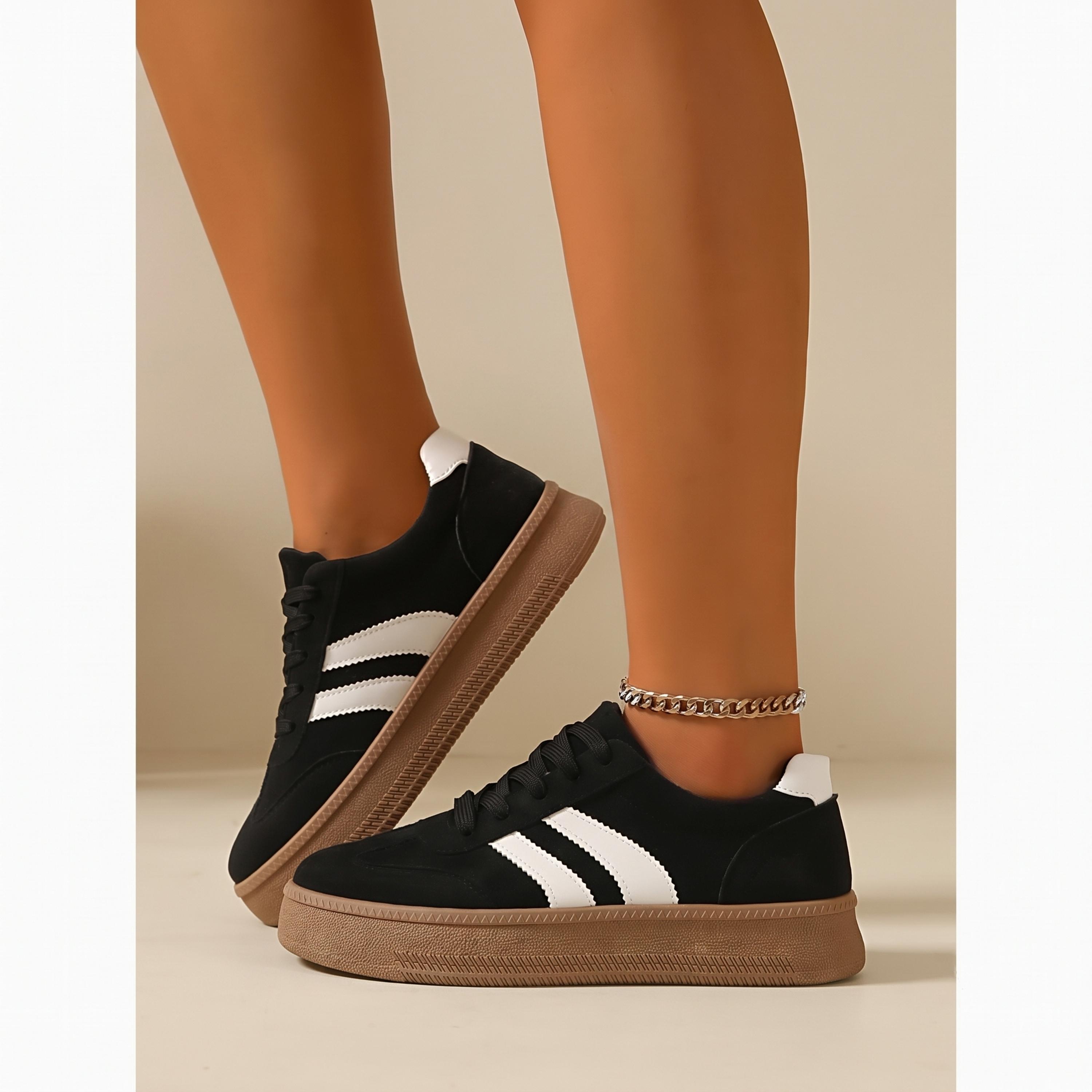 Take Two Women Black Flat Sneakers with White Stripes-women-shoes-sneakers-image-4