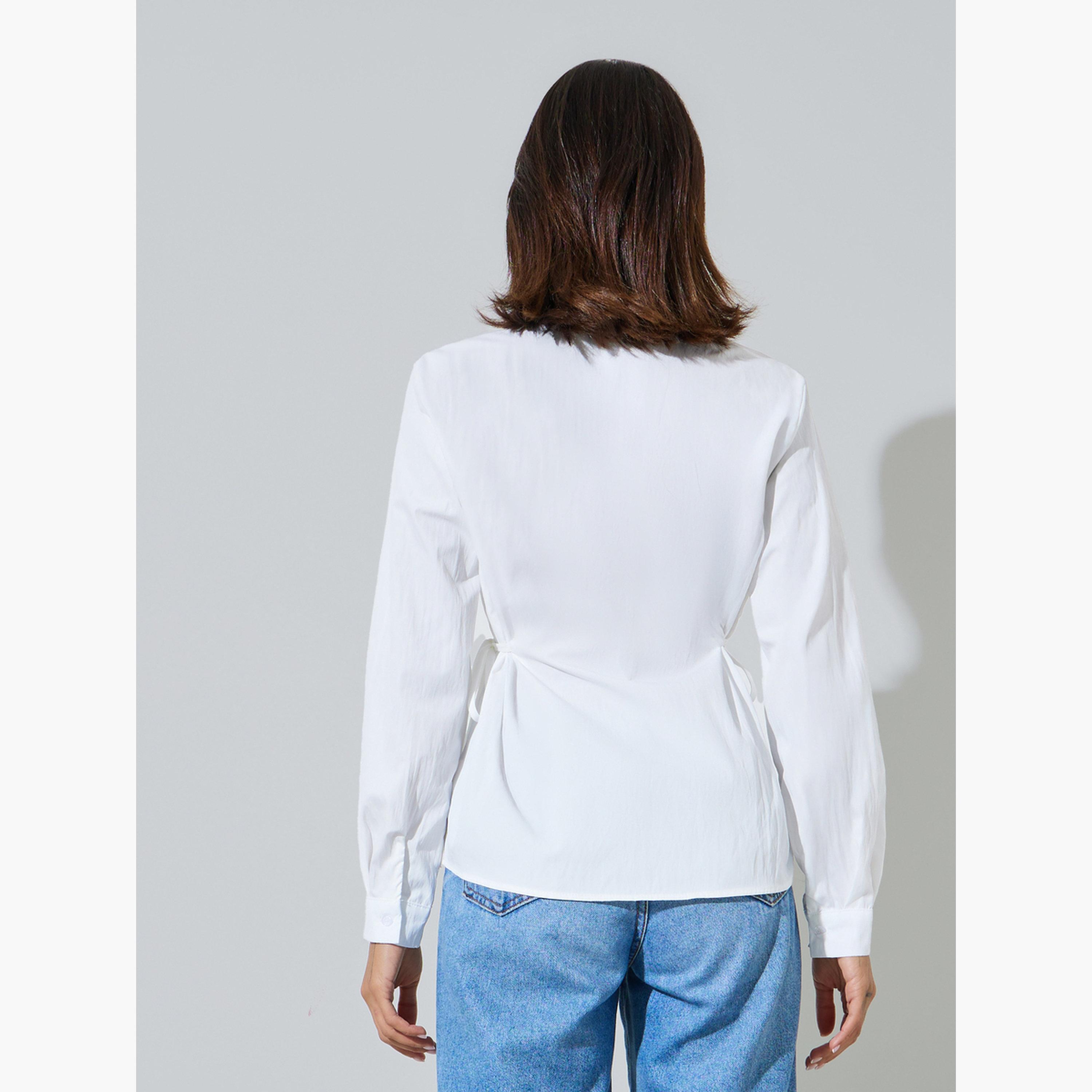 ستايلي - قميص أبيض كريمي بأكمام طويلة وربطة خصر-women-clothing-shirtsandblouses-shirts-image-4