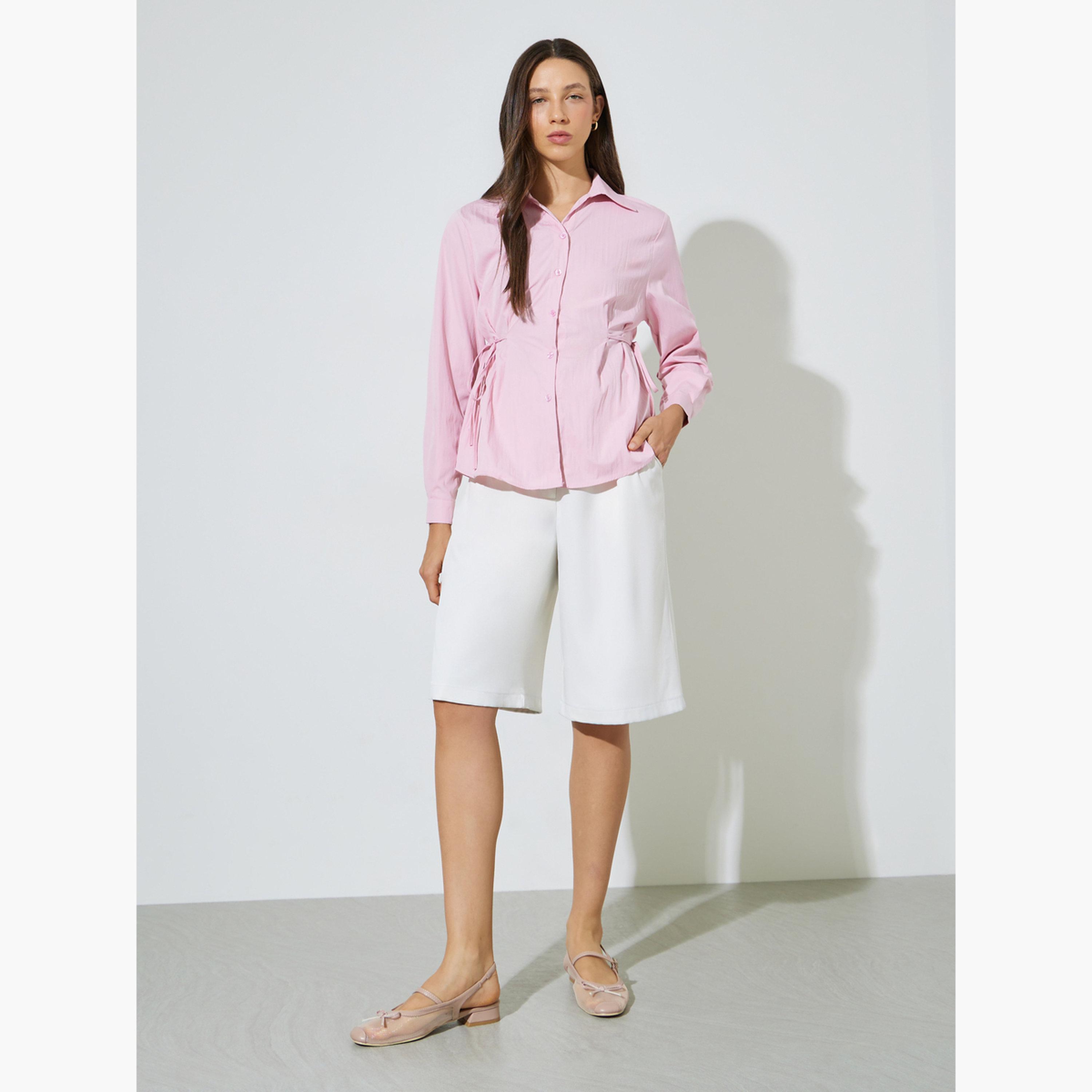 ستايلي - قميص وردي بأكمام طويلة وربطة خصر-women-clothing-shirtsandblouses-shirts-image-2