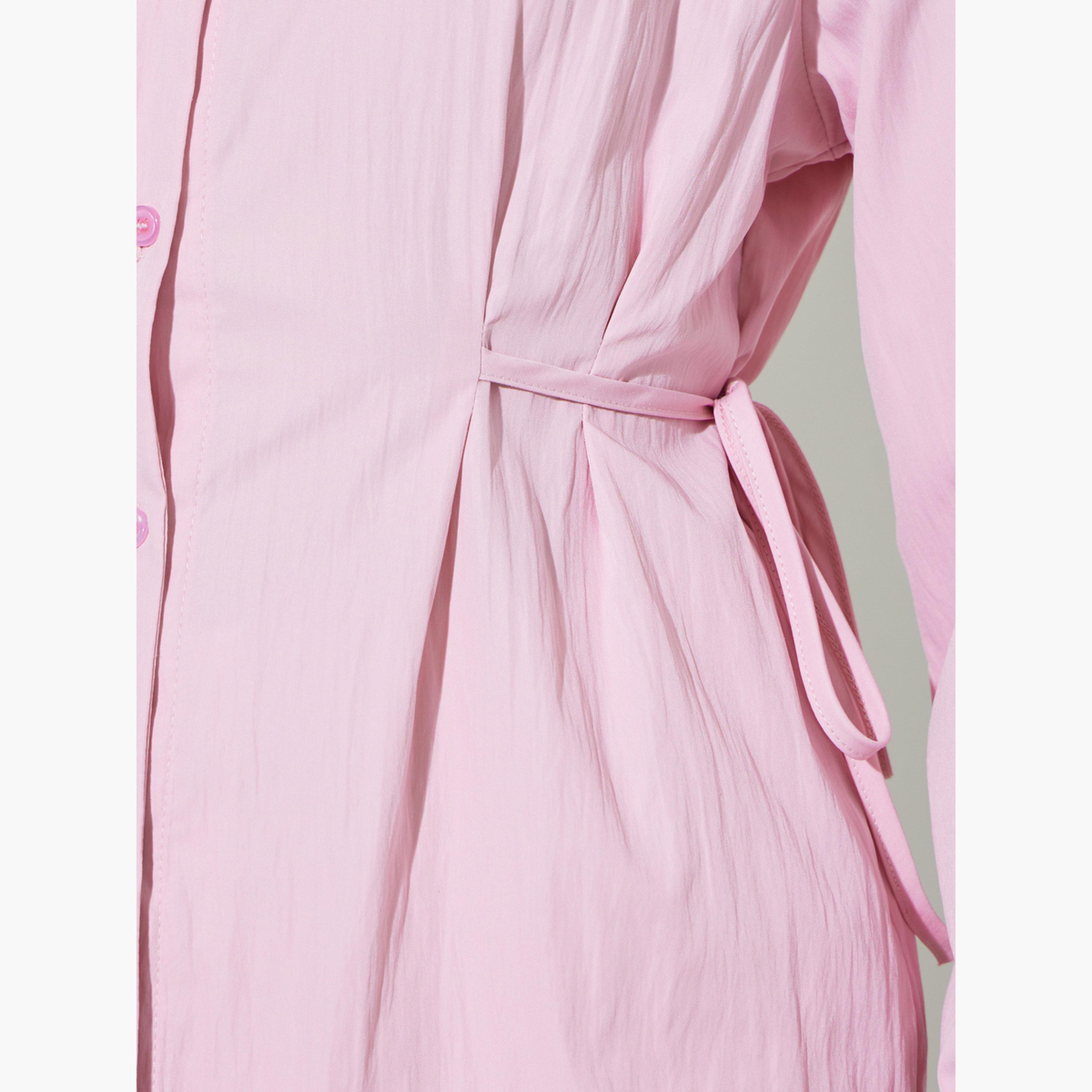 ستايلي - قميص وردي بأكمام طويلة وربطة خصر-women-clothing-shirtsandblouses-shirts-image-5