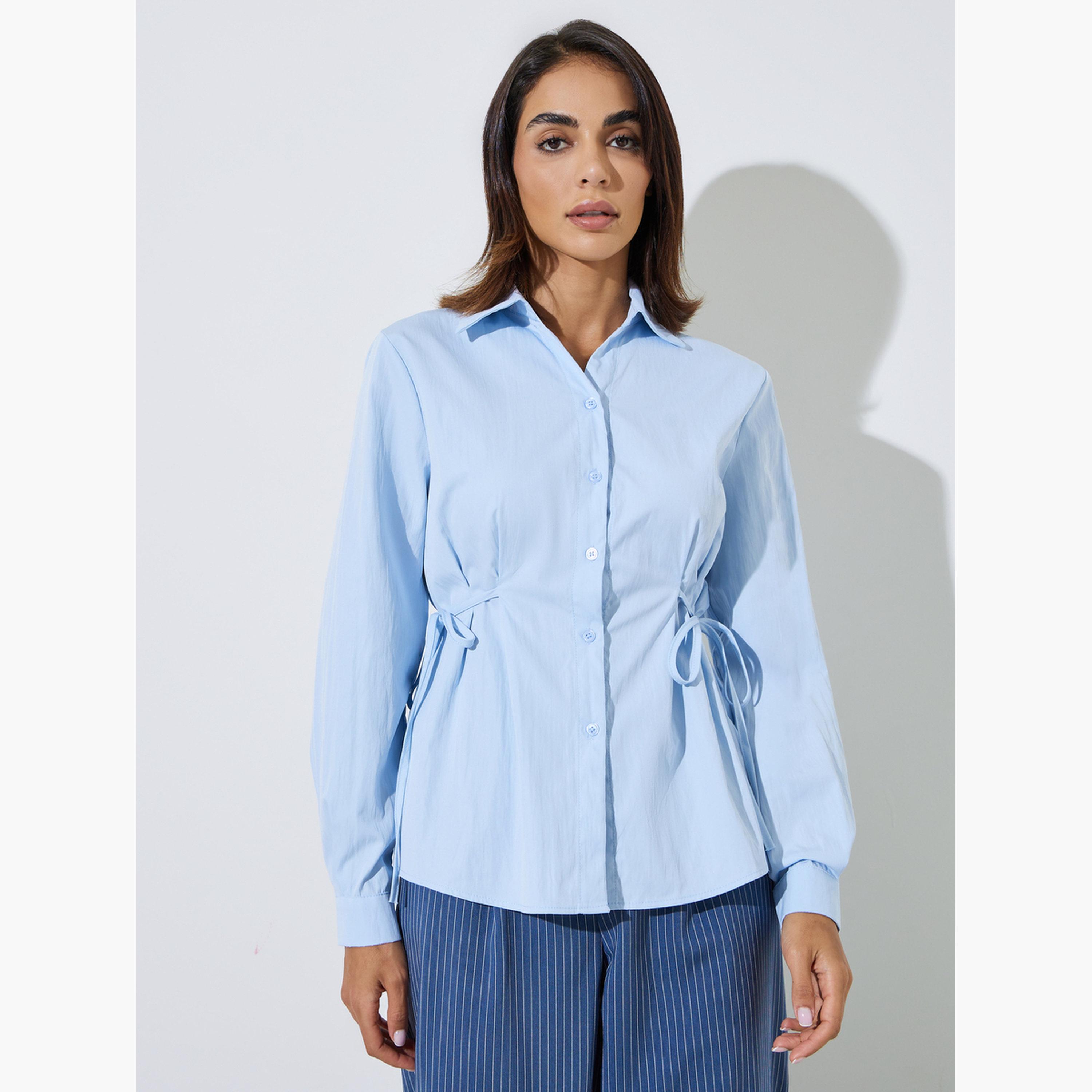 ستايلي - قميص أزرق فاتح بأكمام طويلة وربطة خصر-women-clothing-shirtsandblouses-shirts-image-1