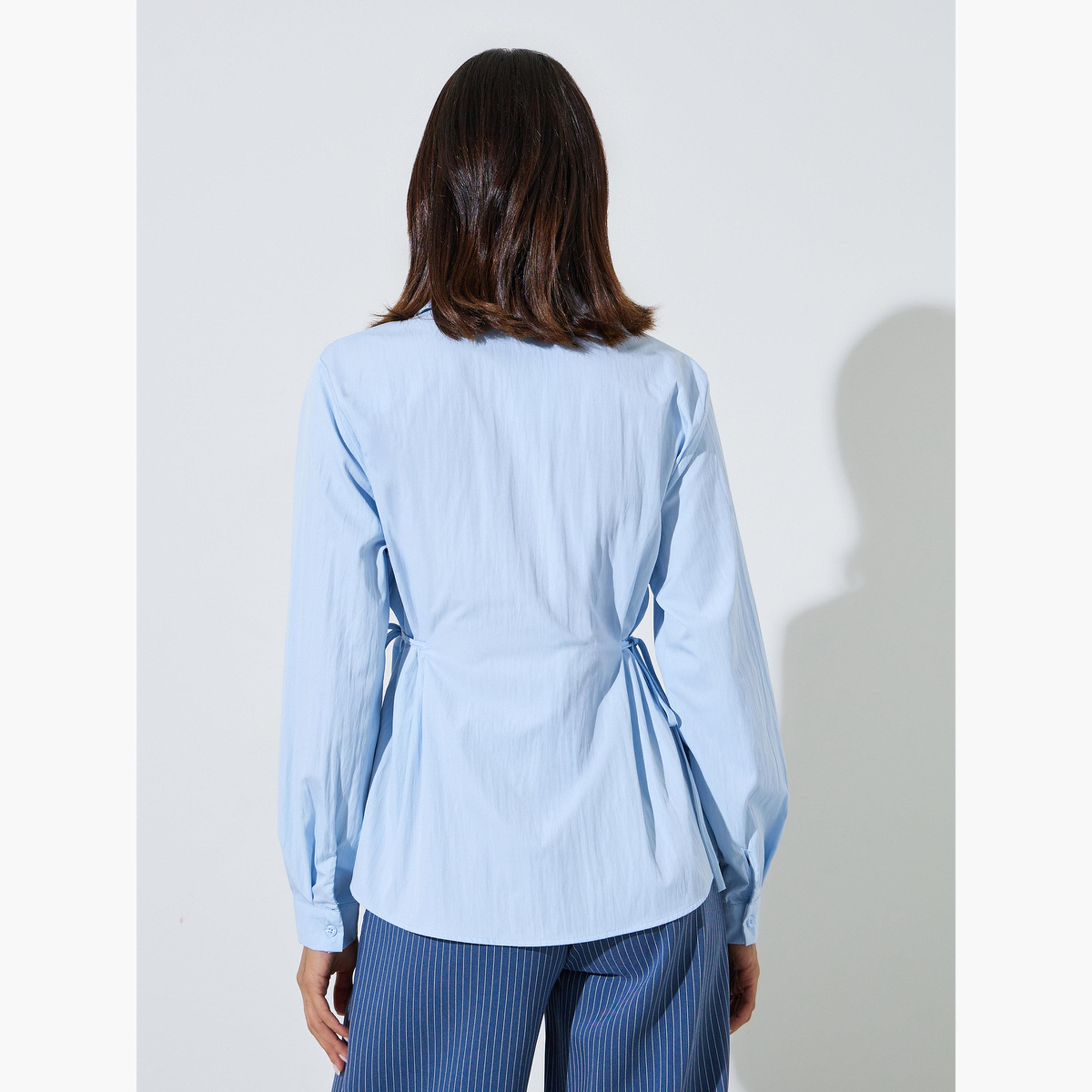 ستايلي - قميص أزرق فاتح بأكمام طويلة وربطة خصر-women-clothing-shirtsandblouses-shirts-image-4