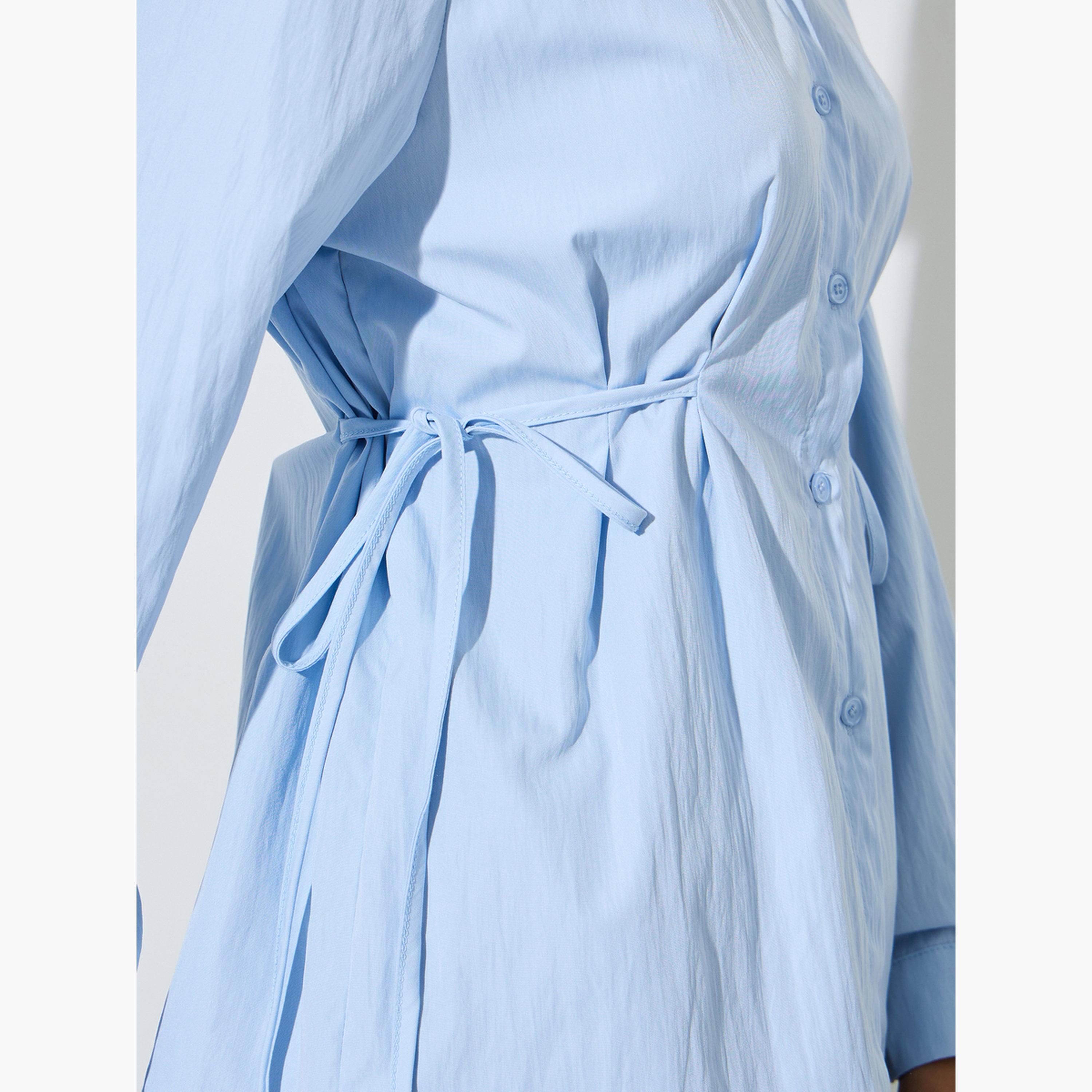 ستايلي - قميص أزرق فاتح بأكمام طويلة وربطة خصر-women-clothing-shirtsandblouses-shirts-image-5